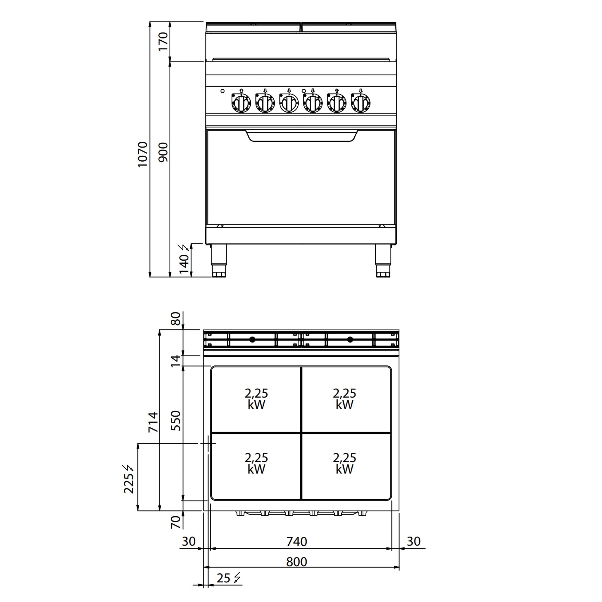 Печка с нагревателни плочи (9 kW) + електрическа статична фурна (7,5 kW)