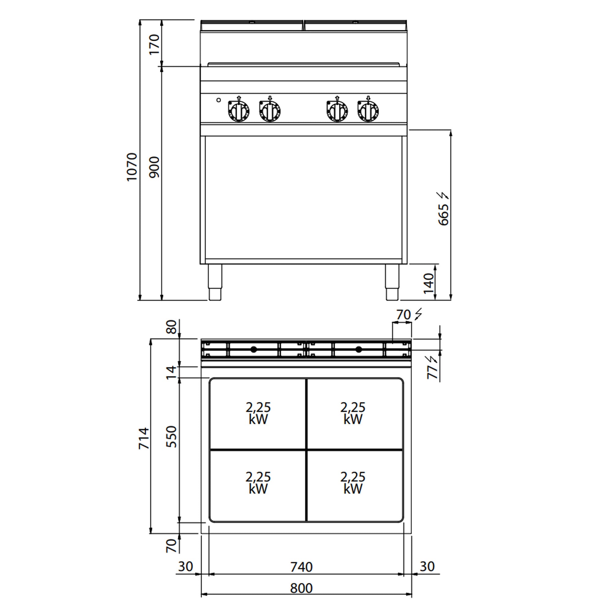 Stove with heating plates (9 kW)