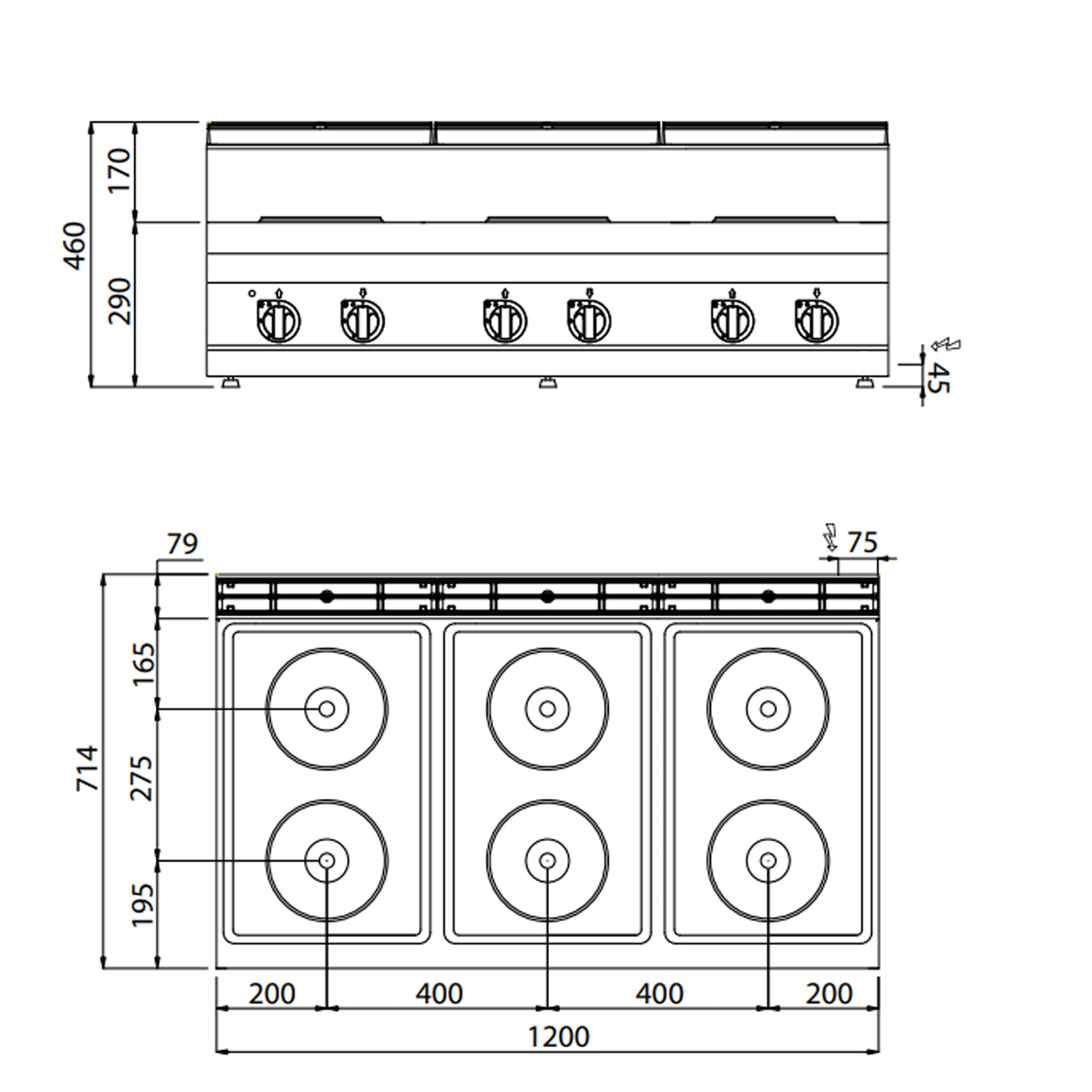 Електрическа печка 6х котлона кръгли (15,6 kW)