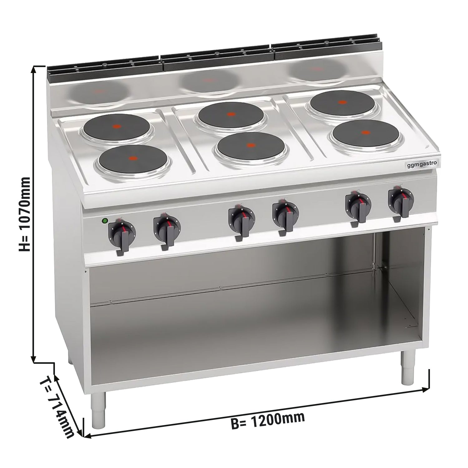 Electric stove 6x round hotplates (15.6 kW)