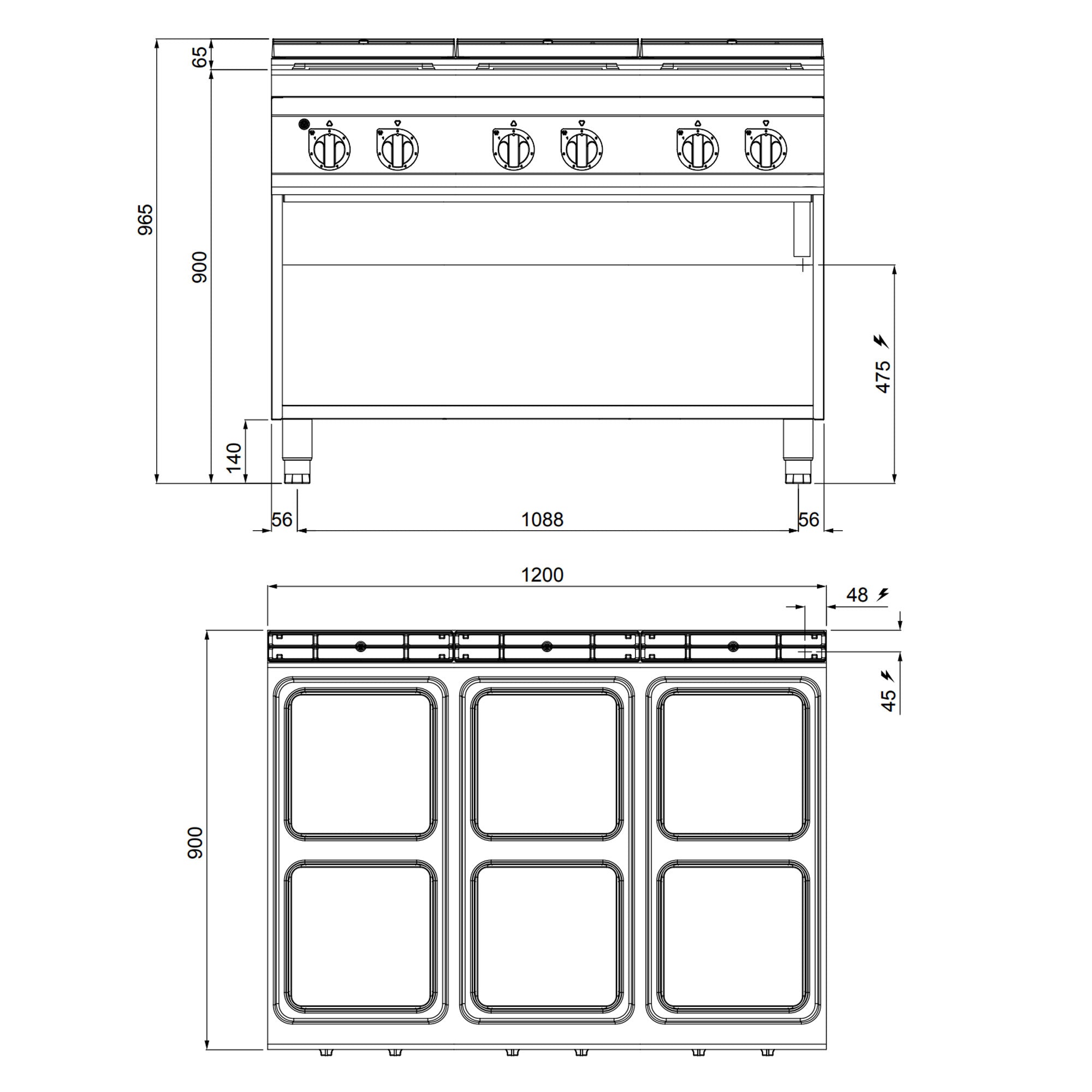 Електрическа печка 6х котлона ъглови (21 kW)