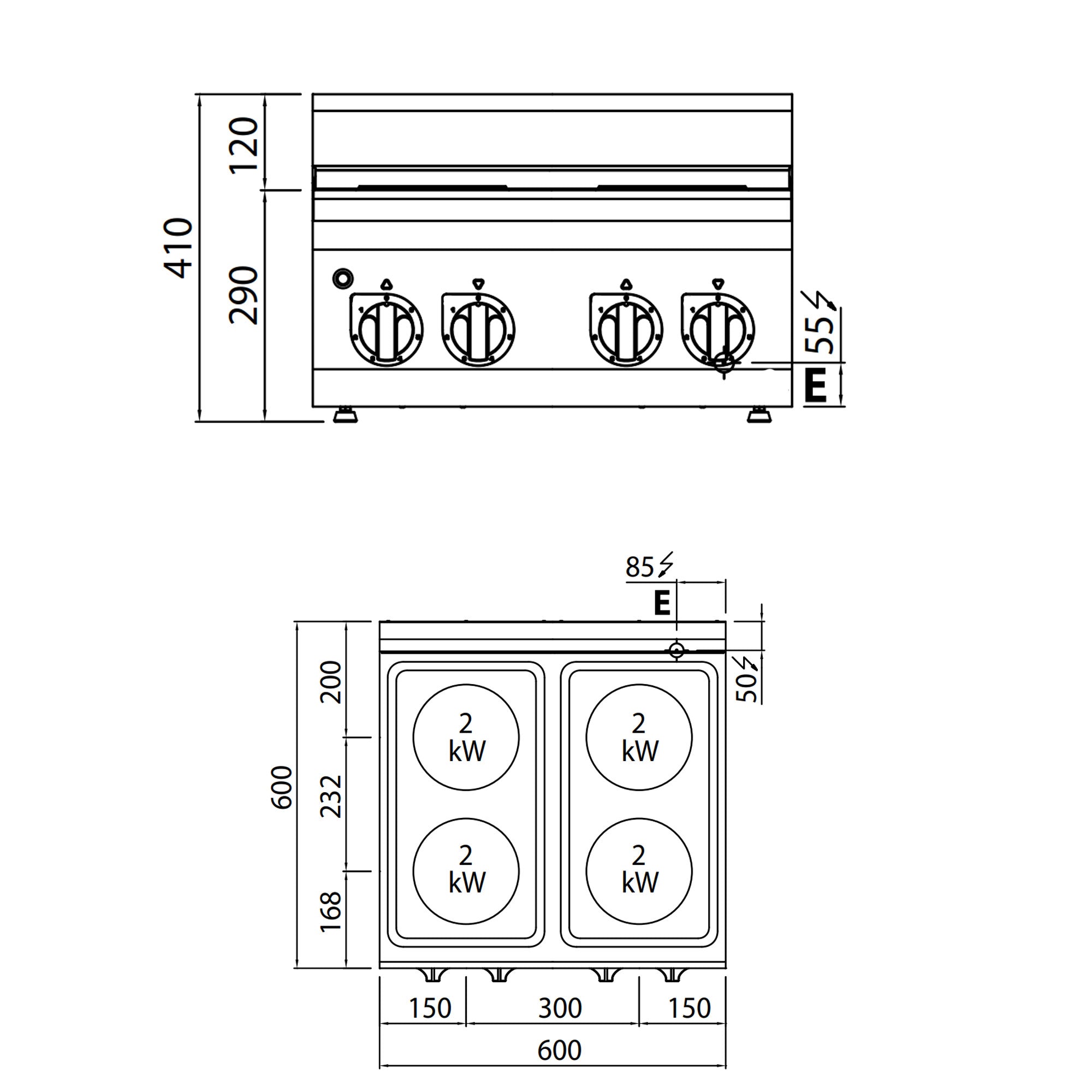 Електрическа печка 4х плочи кръгли (8 kW)