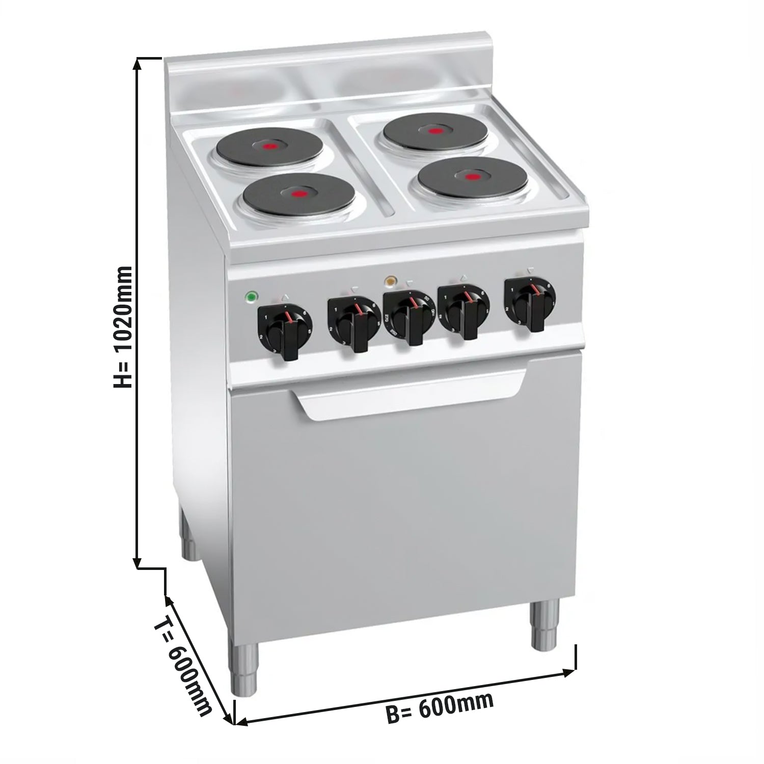 Electric stove 4x round plates (8 kW) + electric convection oven (3 kW)