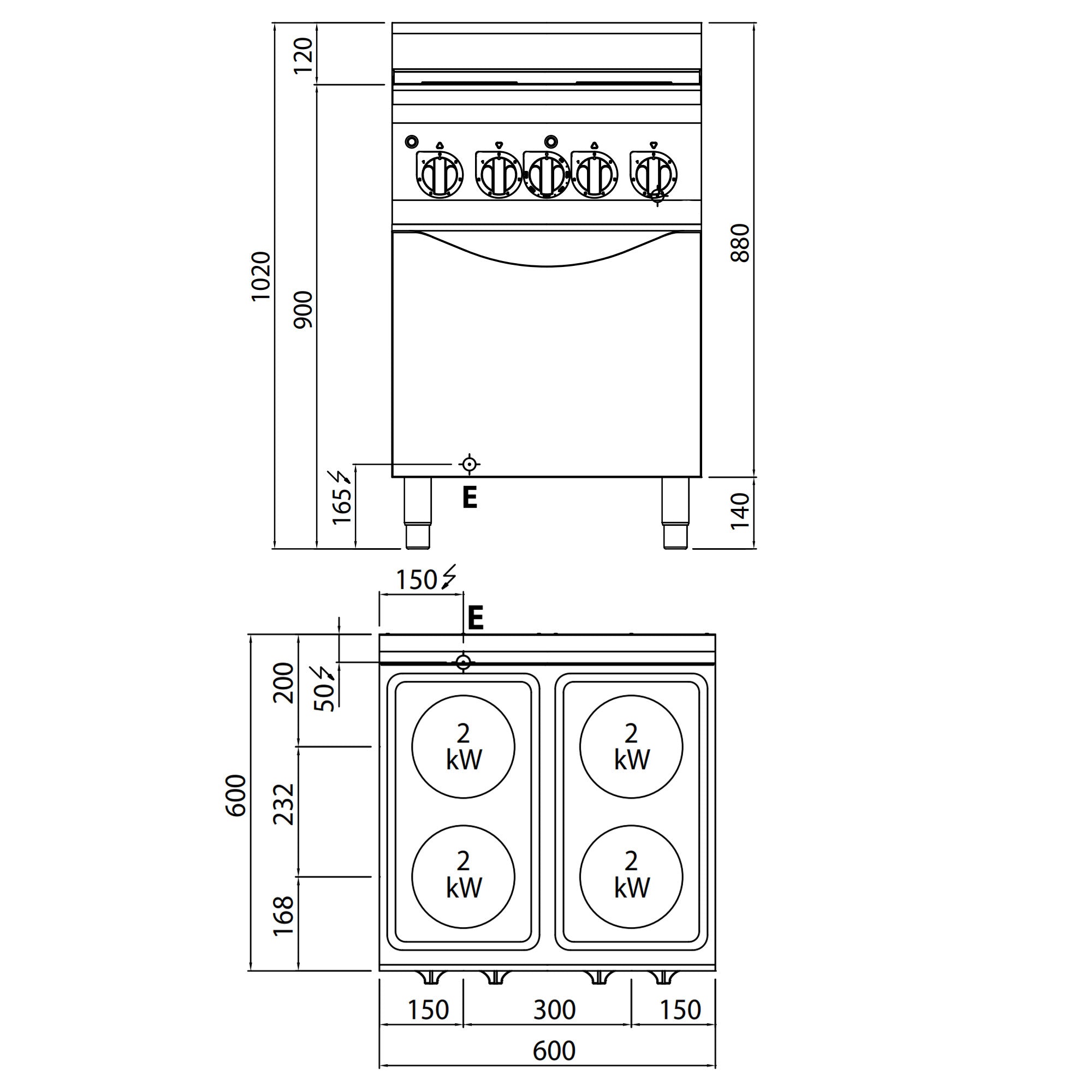 Електрическа печка 4х плочи кръгли (8 kW) + електрическа конвекционна фурна (3 kW)