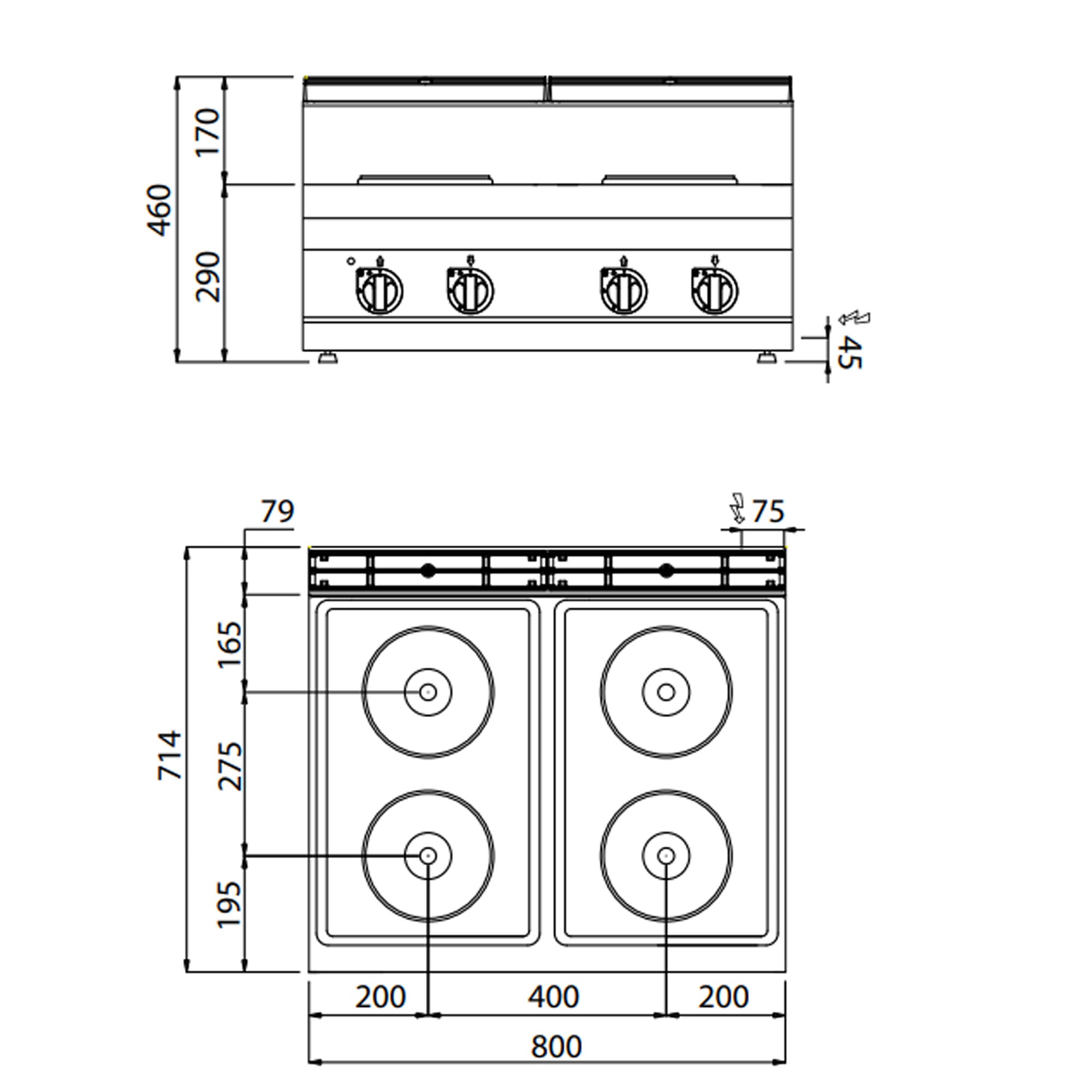 Електрическа печка 4х плочи кръгли (10,4 kW) - 230V