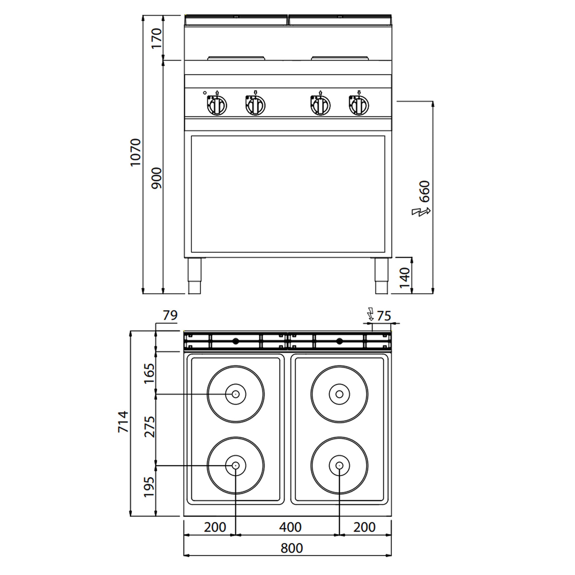 Електрическа печка 4х котлона кръгли (10,4 kW)