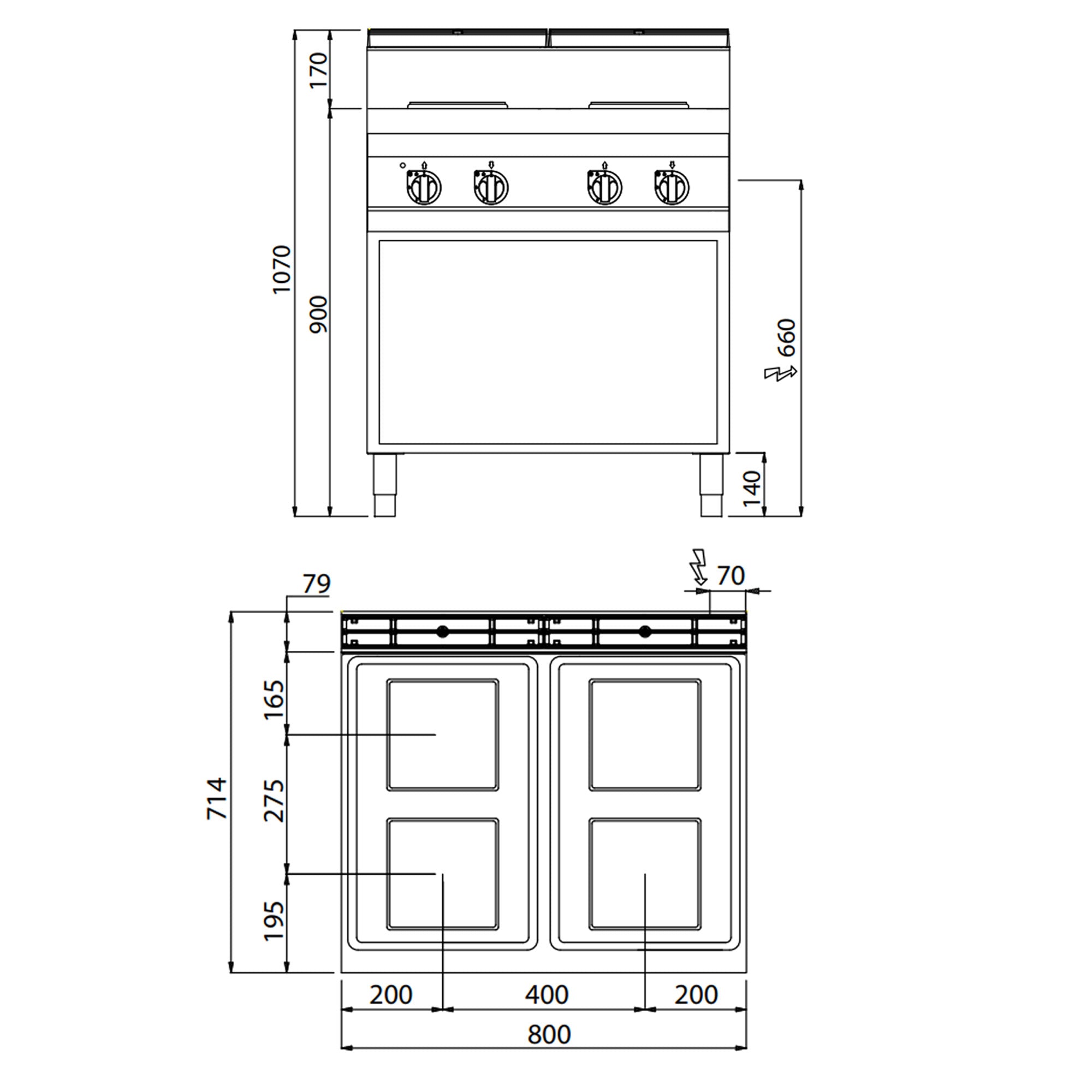 Електрическа печка 4х котлона ъглови (10,4 kW)