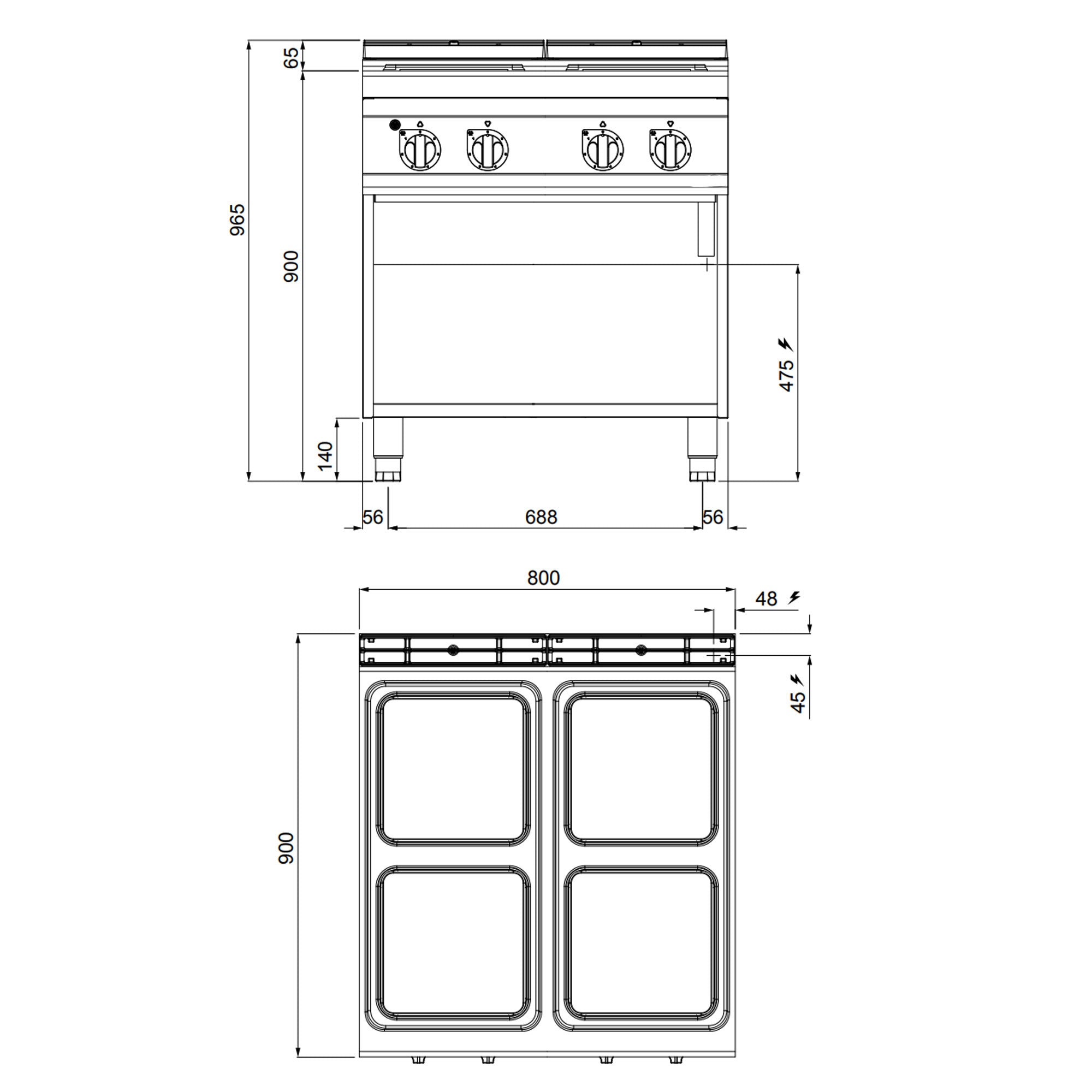 Електрическа печка 4х котлона ъглови (14 kW)