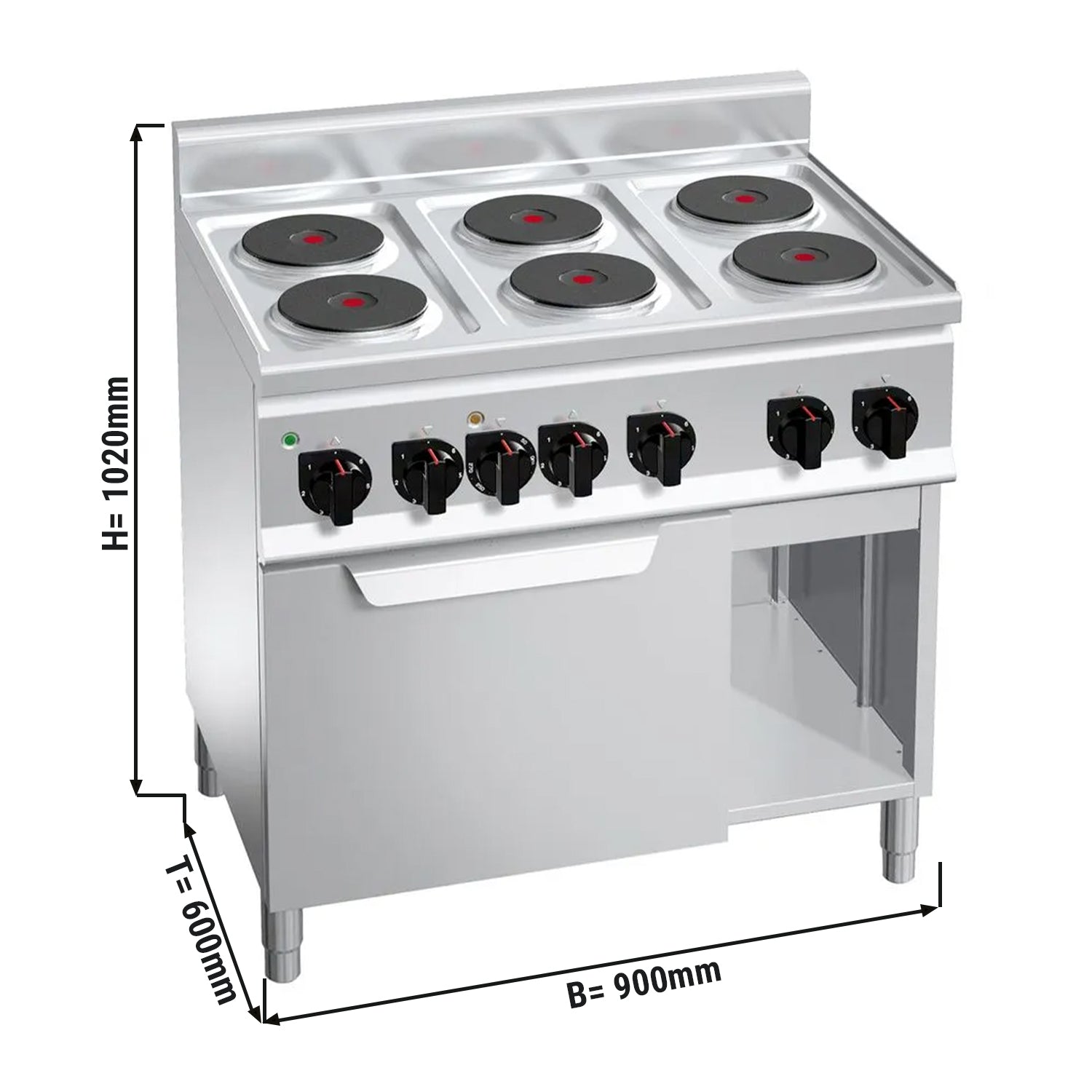 Electric stove 6x round plates (12 kW) + electric convection oven (3 kW)