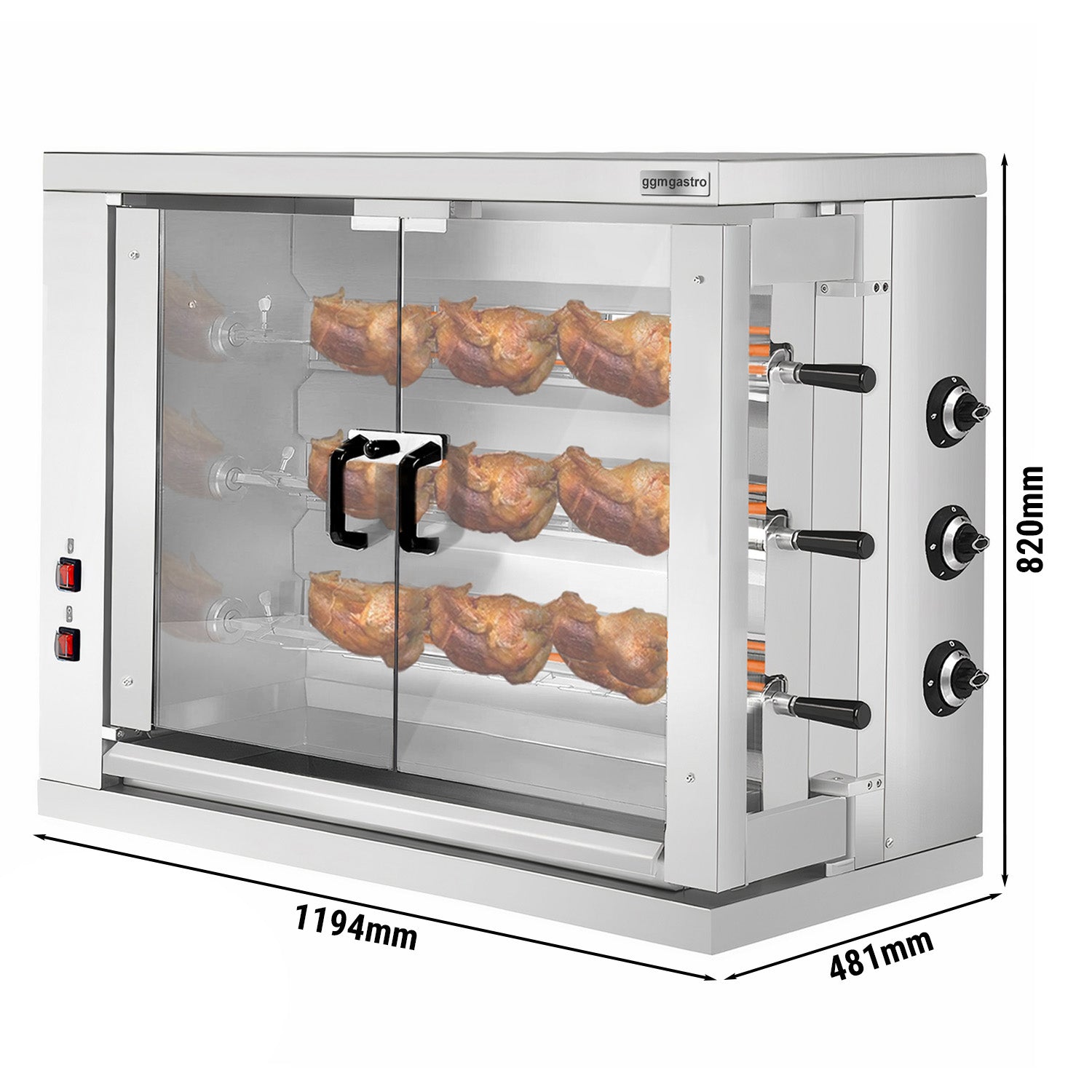 Electric grill for chickens ECO - 9.9kW - with 3 skewers for 18 chickens