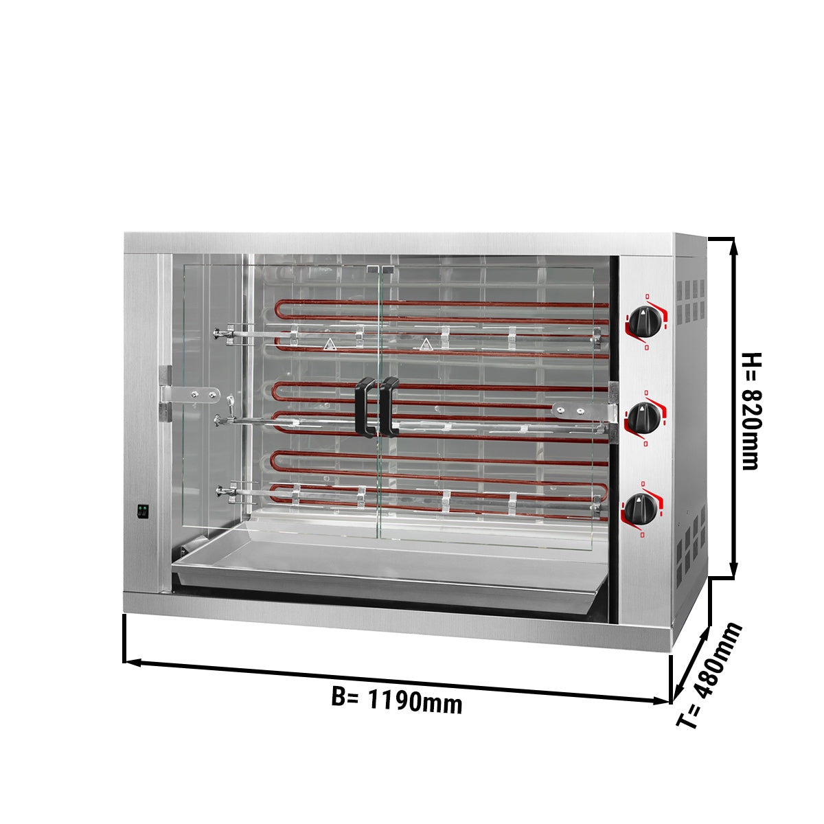 Electric grill for chickens Compact with 3 skewers for 18 chickens