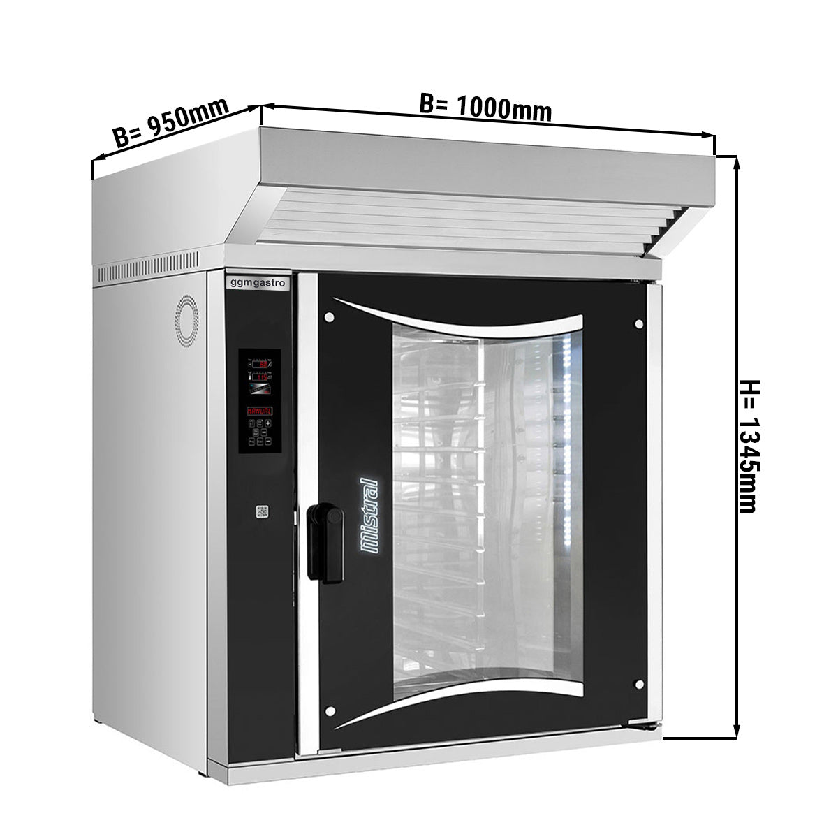 Electric hot air oven digital - 10x EN 60 x 40 cm - including hood with motor and condenser