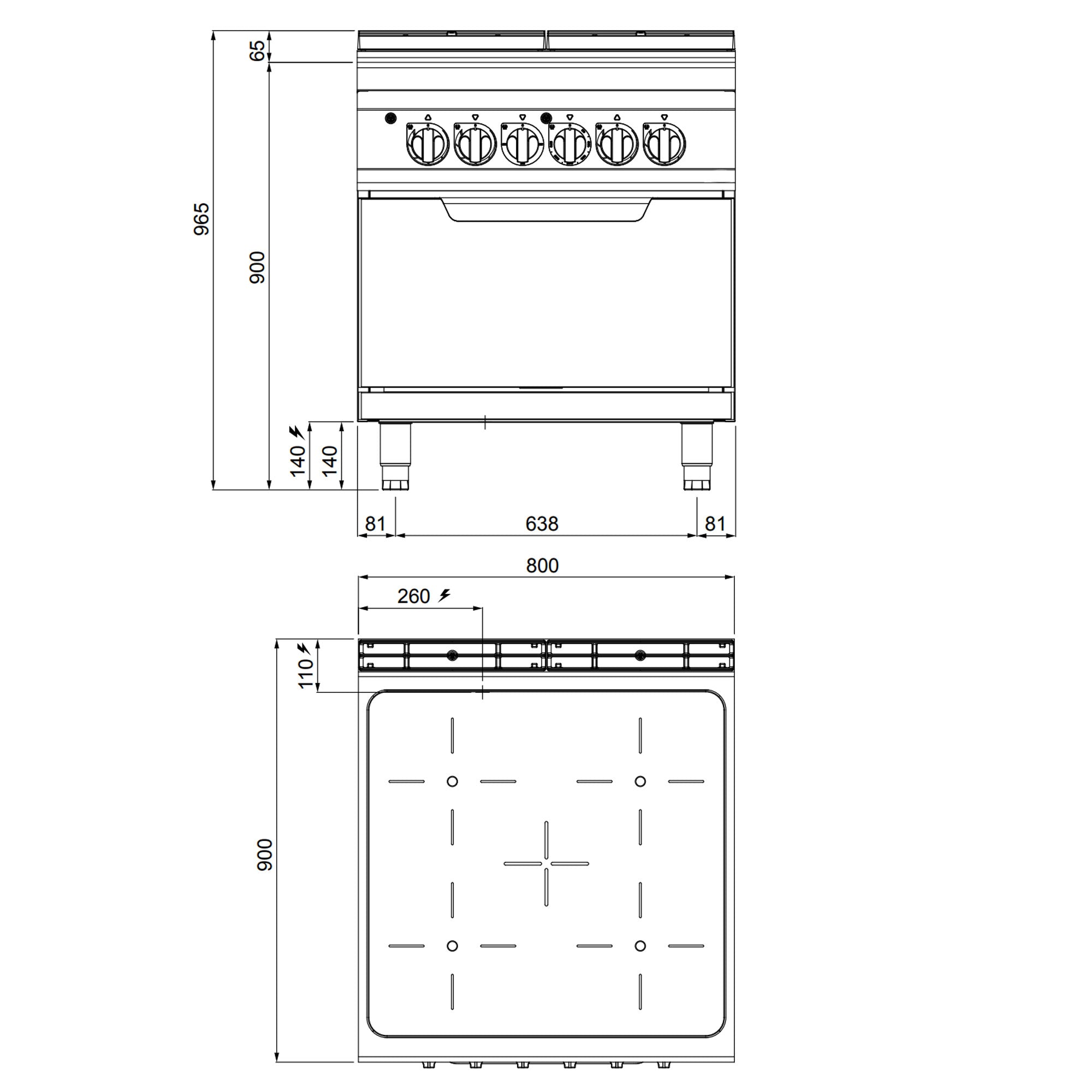 4х инфрачервени котлони (16 kW) + електрическа статична фурна (7,5 kW)