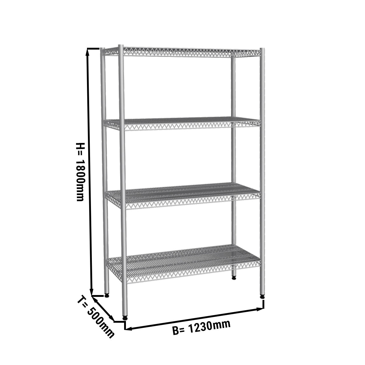 Stainless steel rack 1.22 x 0.46m with 4 perforated shelves