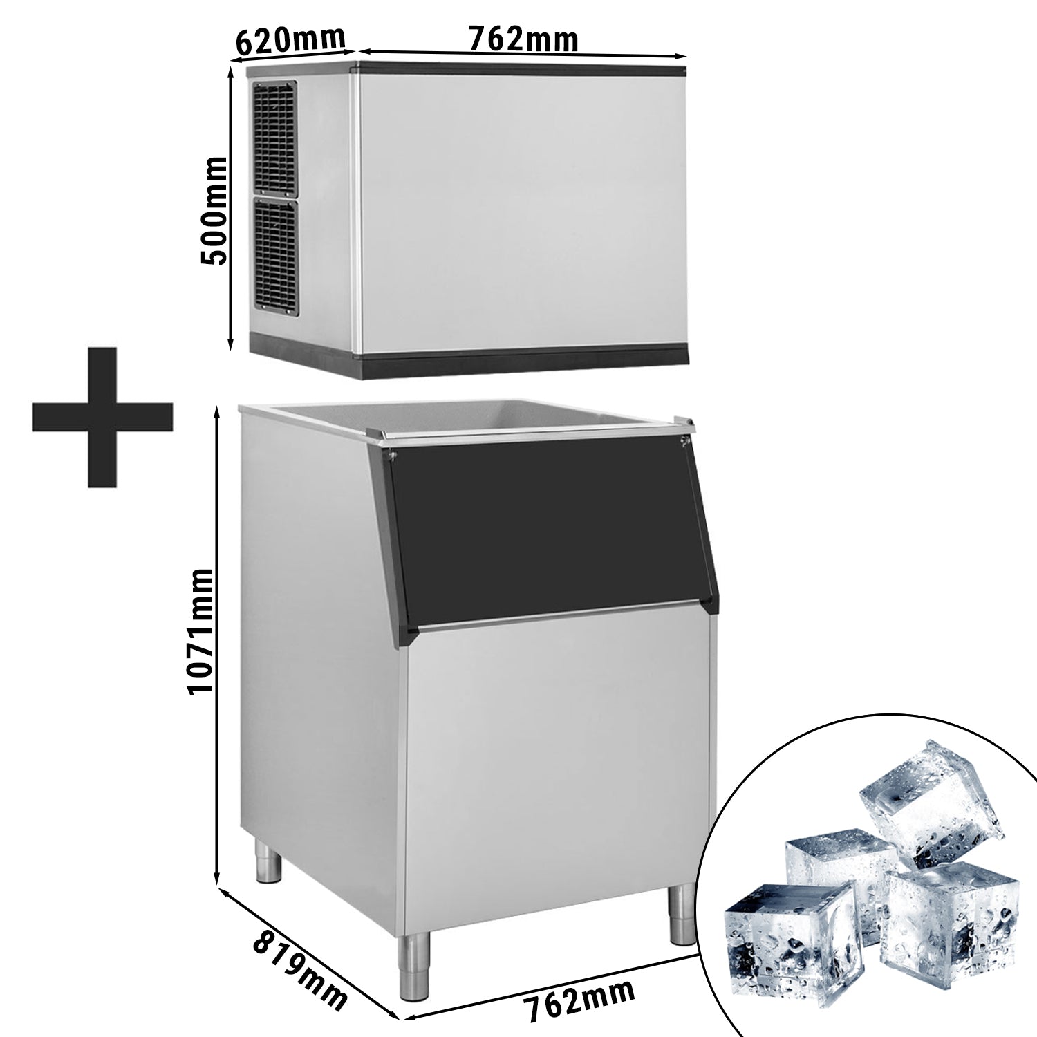 Ледогенератор на кубчета лед - 212 кг / 24 часа - вкл. контейнер за съхранение на лед