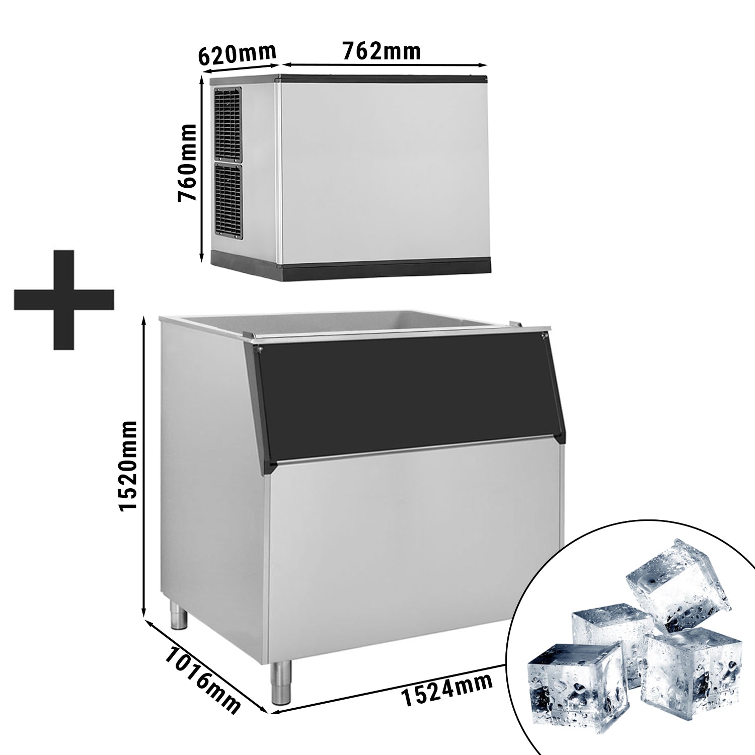 Машина за ледени кубчета - 403 кг / 24 ч - с контейнер за съхранение на лед
