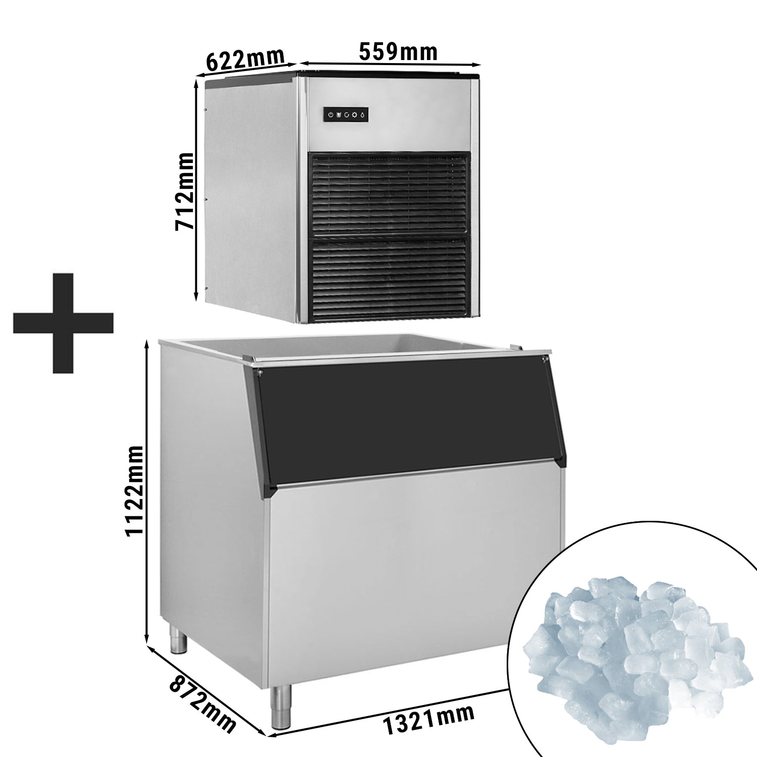 Машина за кубчета лед / машина за кубчета лед - 335 кг / 24 часа - вкл. Контейнер за съхранение на лед