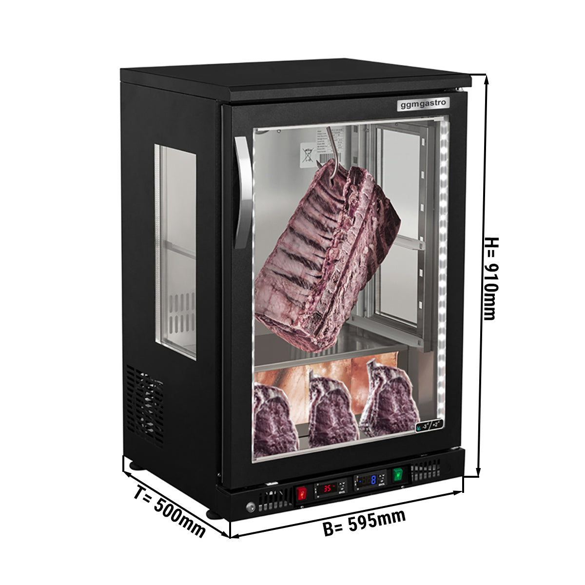 Шкаф за зреене на месо 0,59 m - с 1 стъклена врата - черно