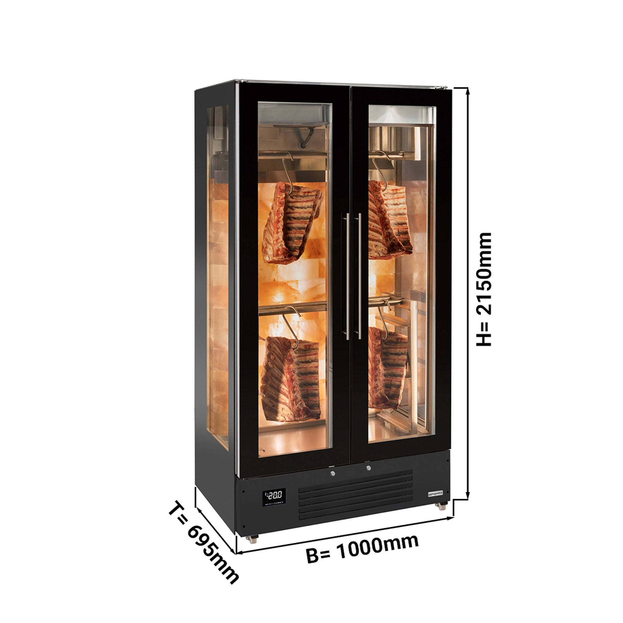 Meat aging cabinet - 1.0 x 0.69 m - with 2 glass doors