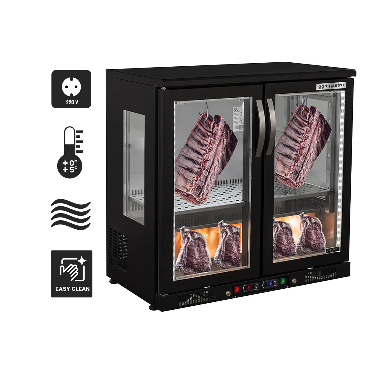 Meat aging cabinet 0.92 m - with 2 glass doors - black