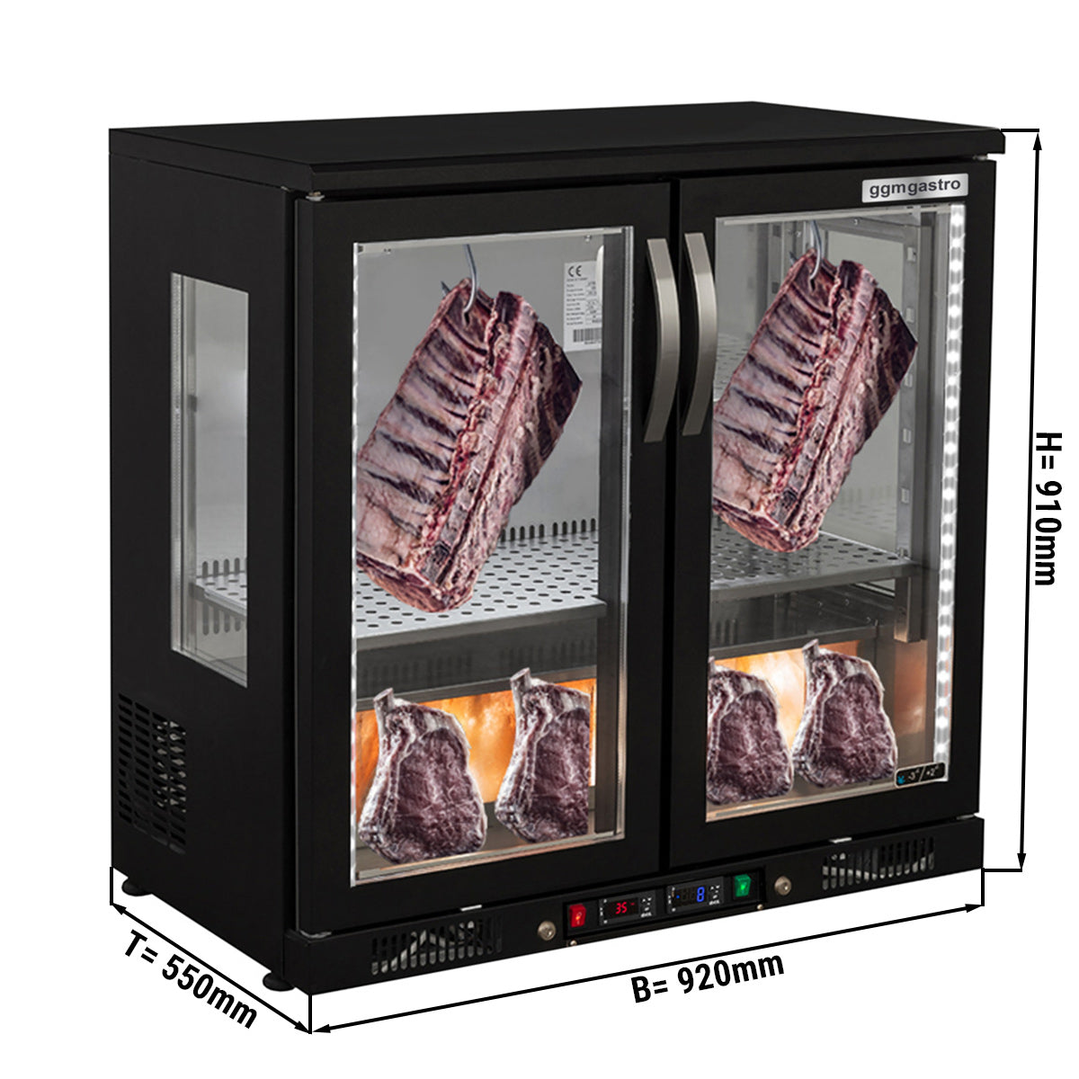 Meat aging cabinet 0.92 m - with 2 glass doors - black