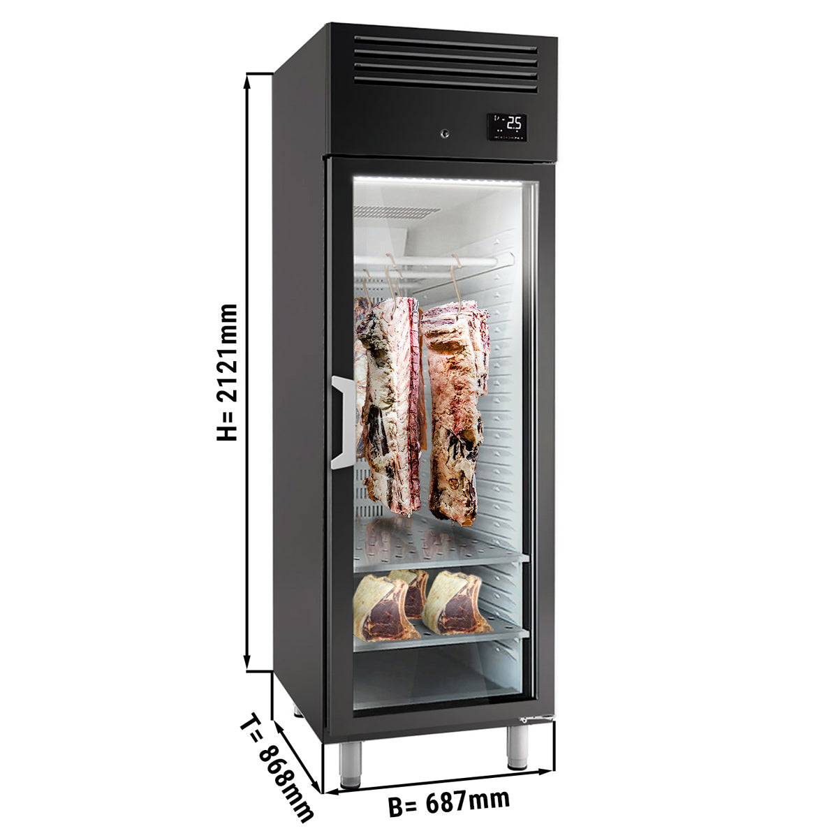 Шкаф за сушене и зреене на месо 0,68 м - с 1 стъклена врата - черен