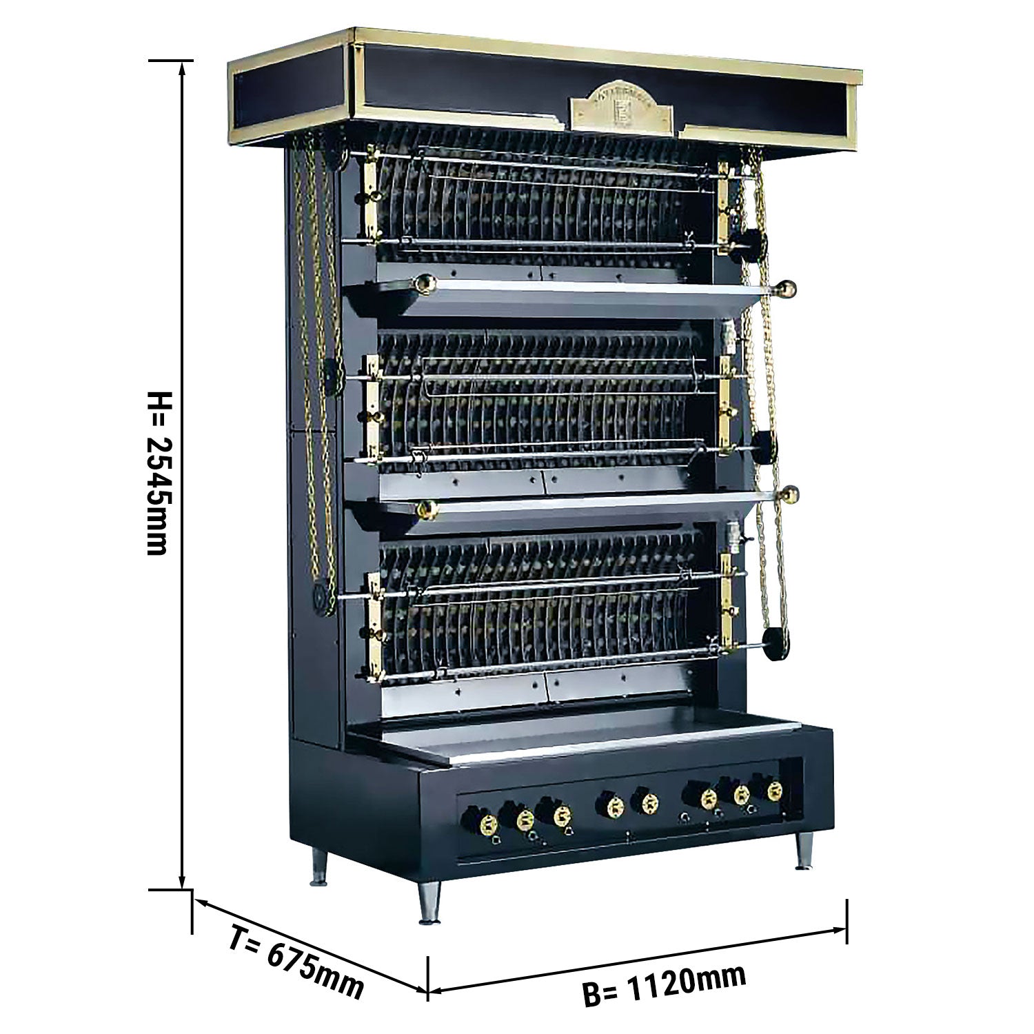 Wall grill UBERT with flame - 8 skewers for 40 chickens - 4 heating zones