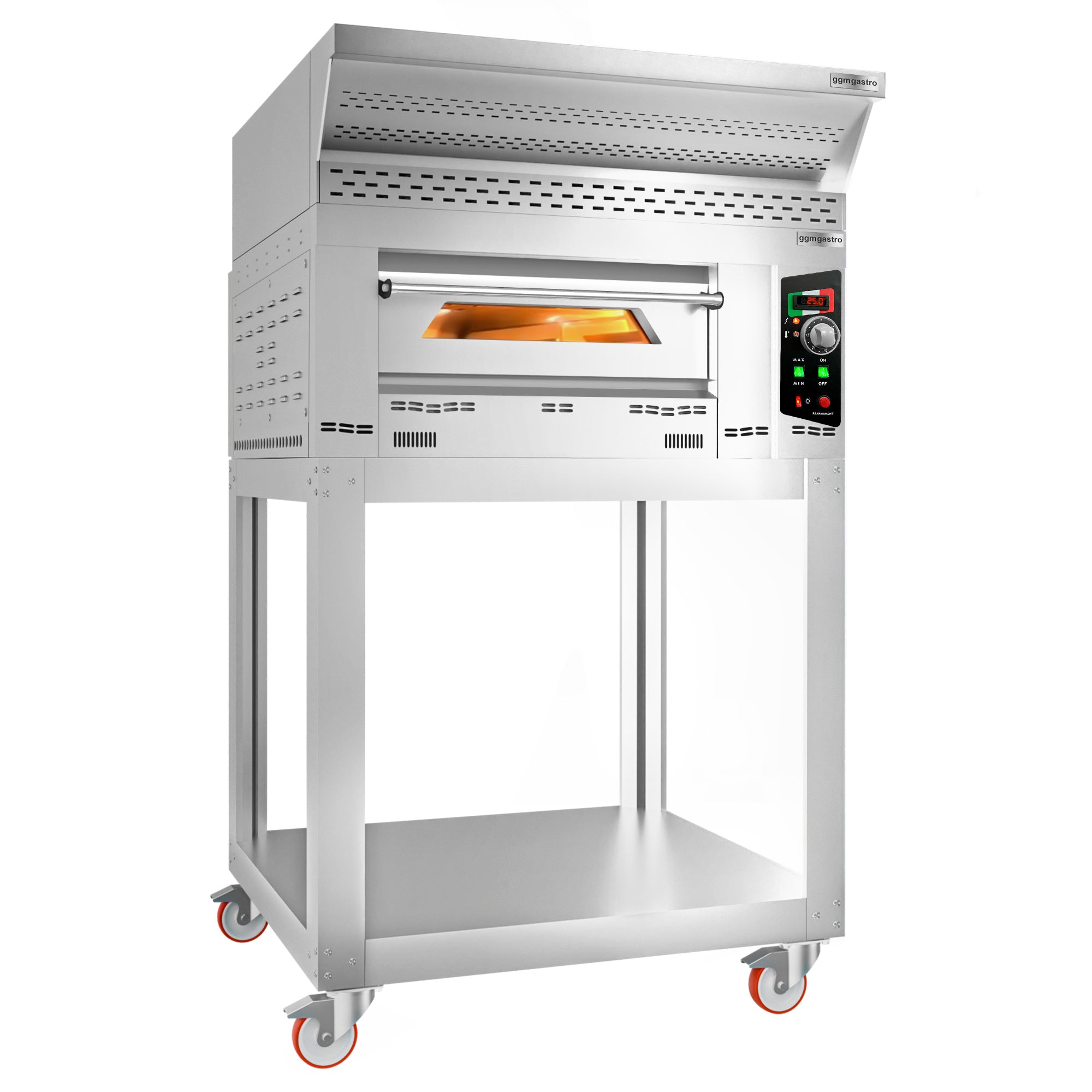 Gas pizza oven - 4x 34 cm - including hood, frame and set of wheels