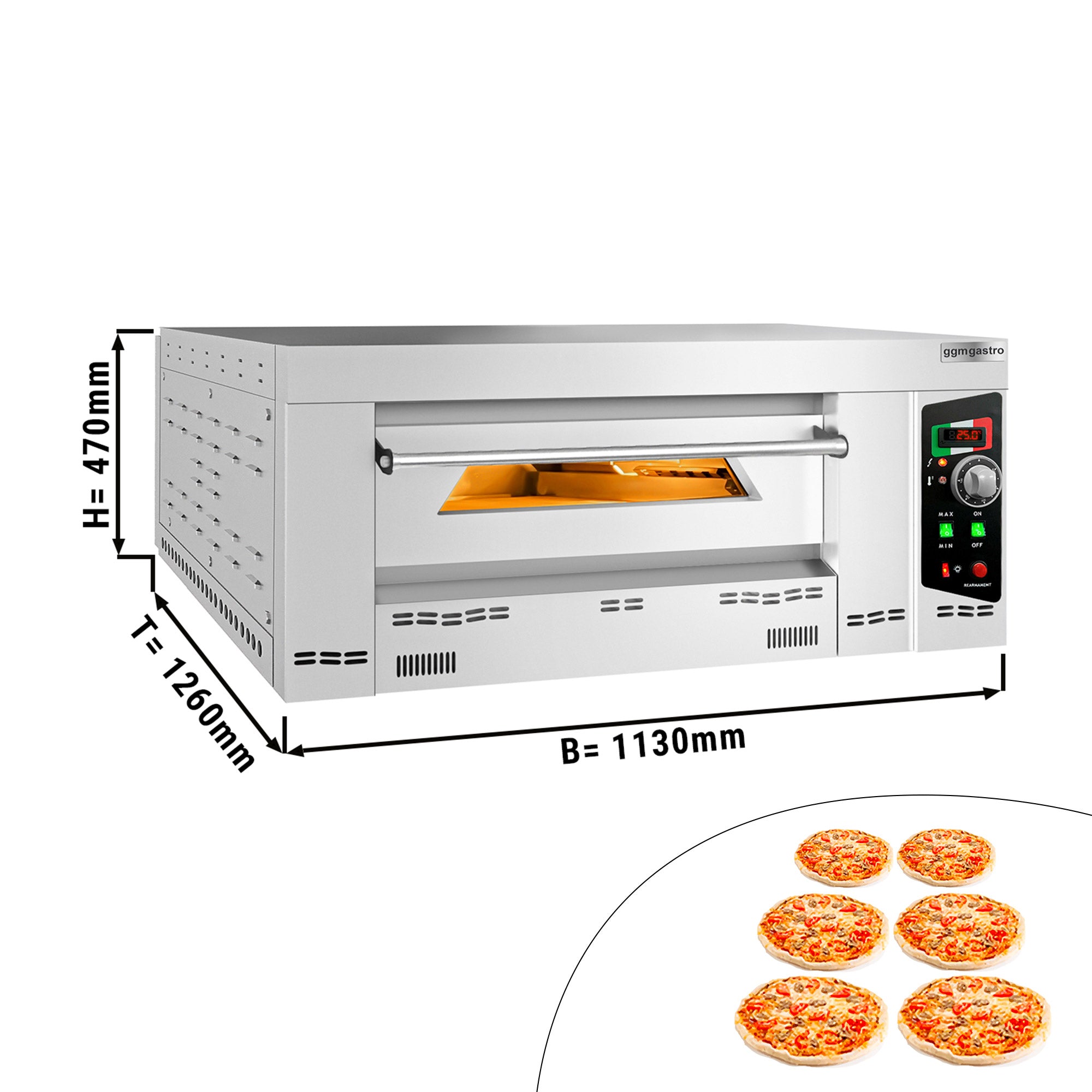 Gas pizza oven 6x 34 cm (depth)