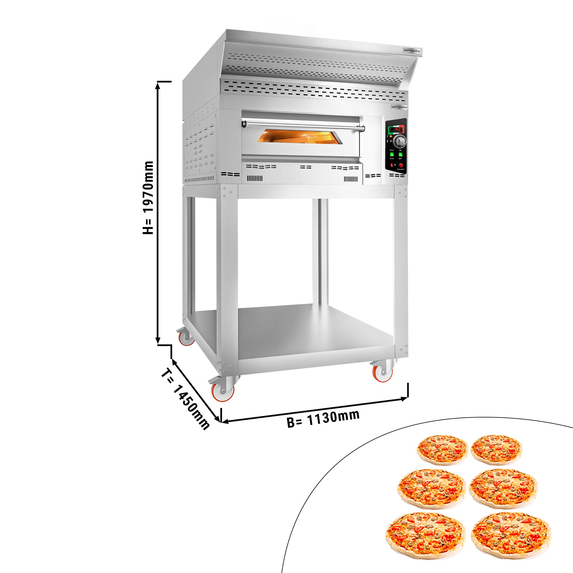 Gas pizza oven - 6x 34 cm - including hood, base and set of wheels