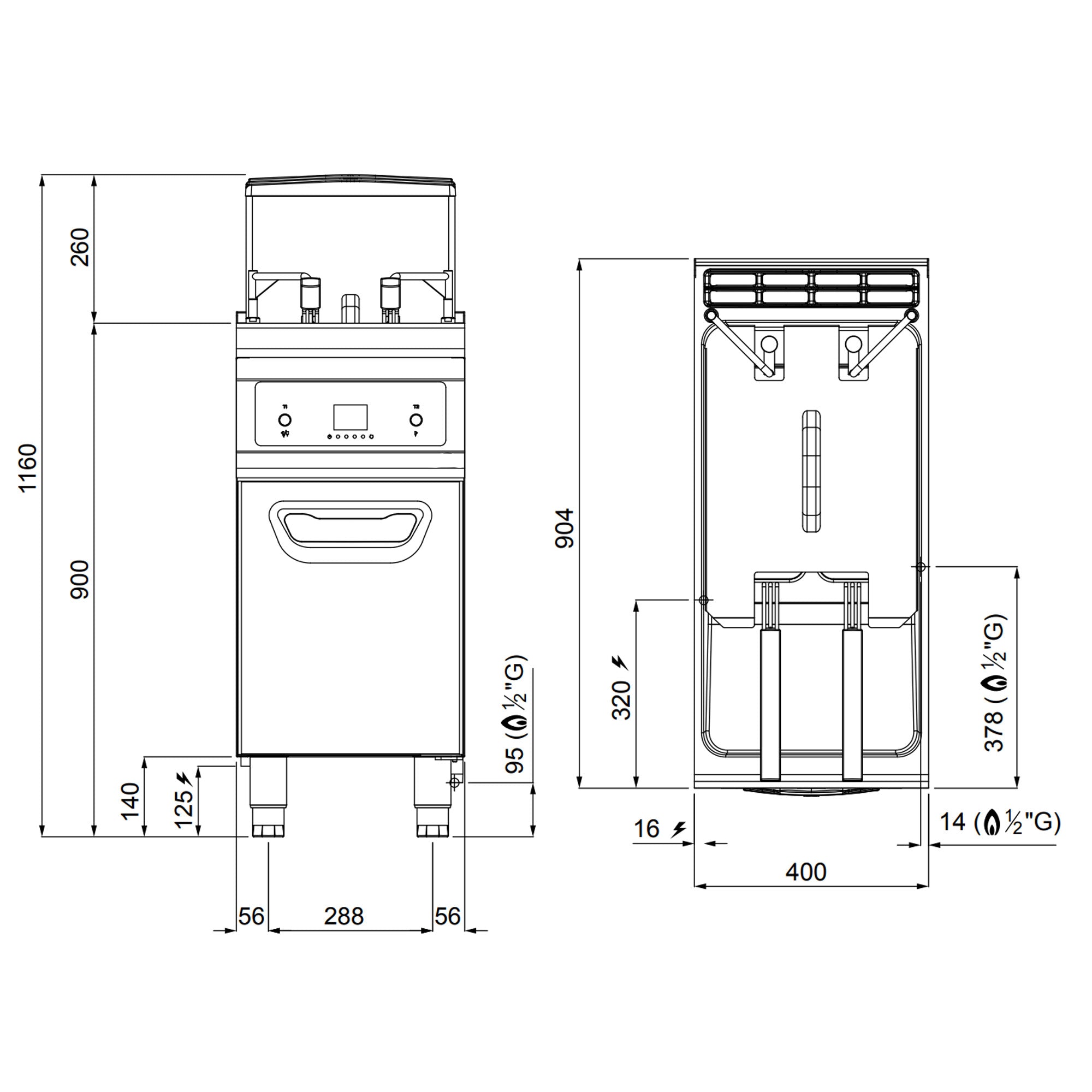 Automatic gas fryer 20 liters - with oil filtration system and automatic basket lift