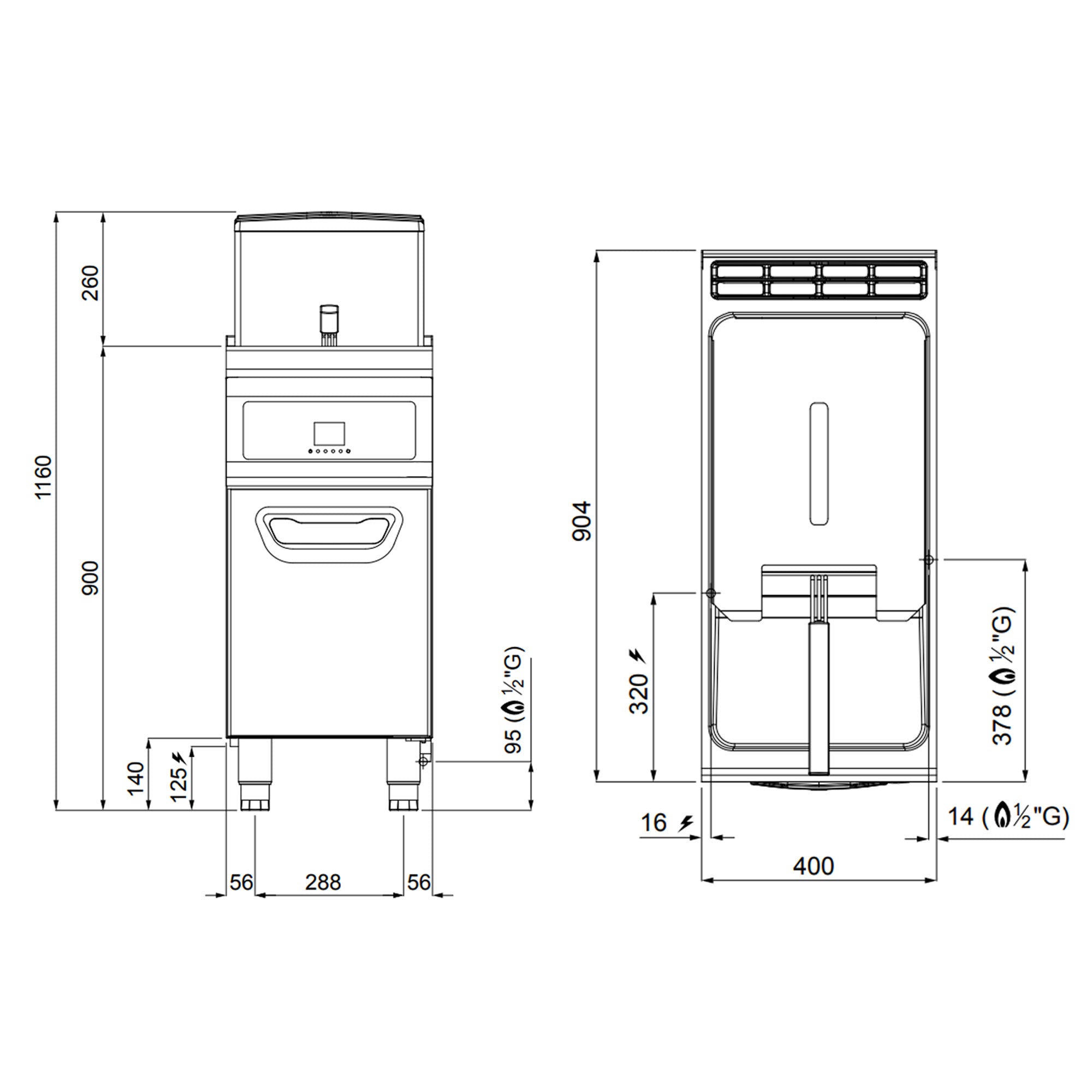 Gas fryer 20 liters - with oil filtration system