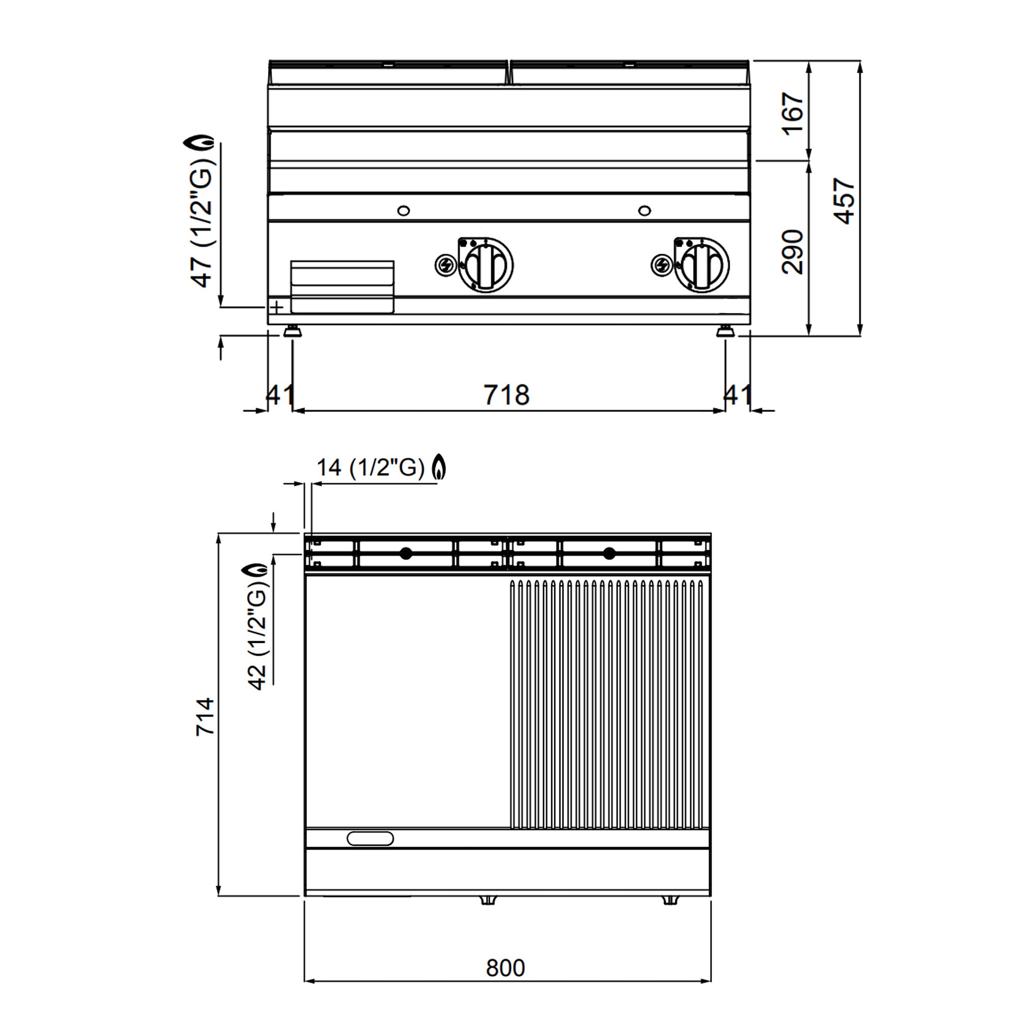 Газова плоча за печене - гладко-оребрена (13,8 kW)