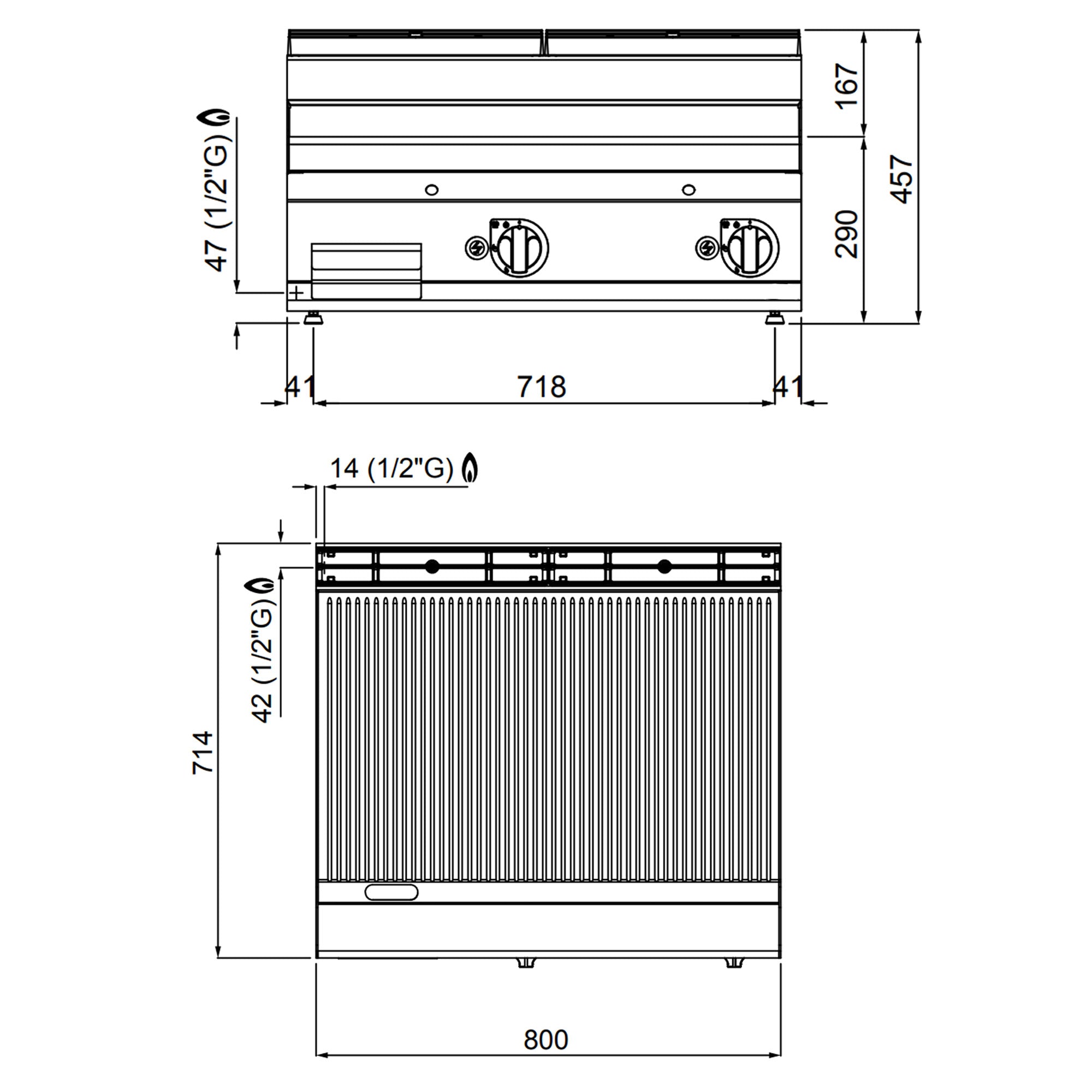 Газова плоча за печене - оребрена (13,8 kW)