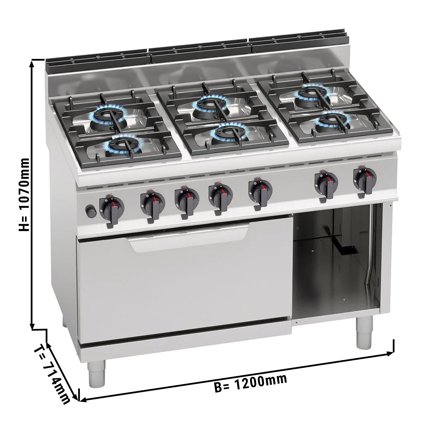 Газова печка 6 котлона (42KW) + газова фурна статична (7,8KW)