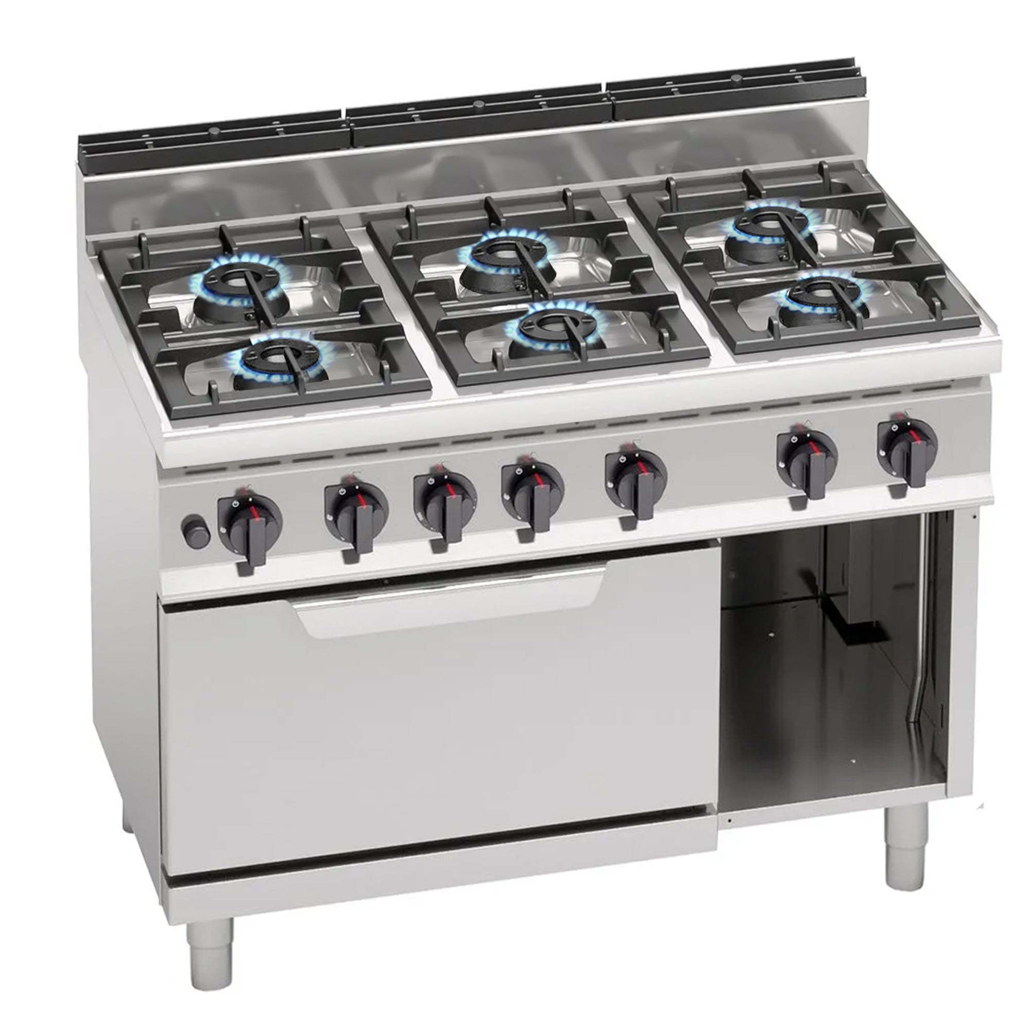 Gas stove 6 burners (42KW) + static gas oven (7.8KW)