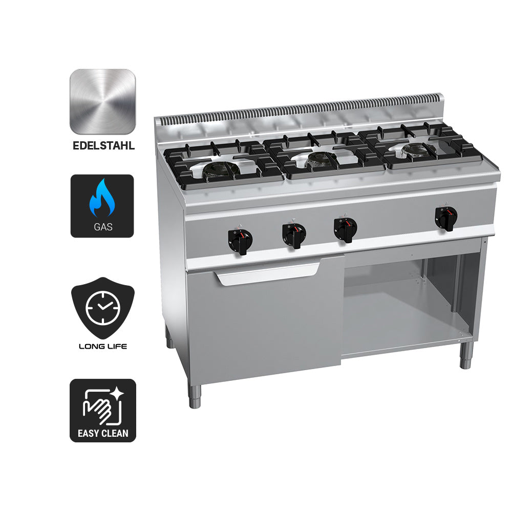 Gas hob with 3 burners (34.5 kW) including static gas oven (3.5 kW)