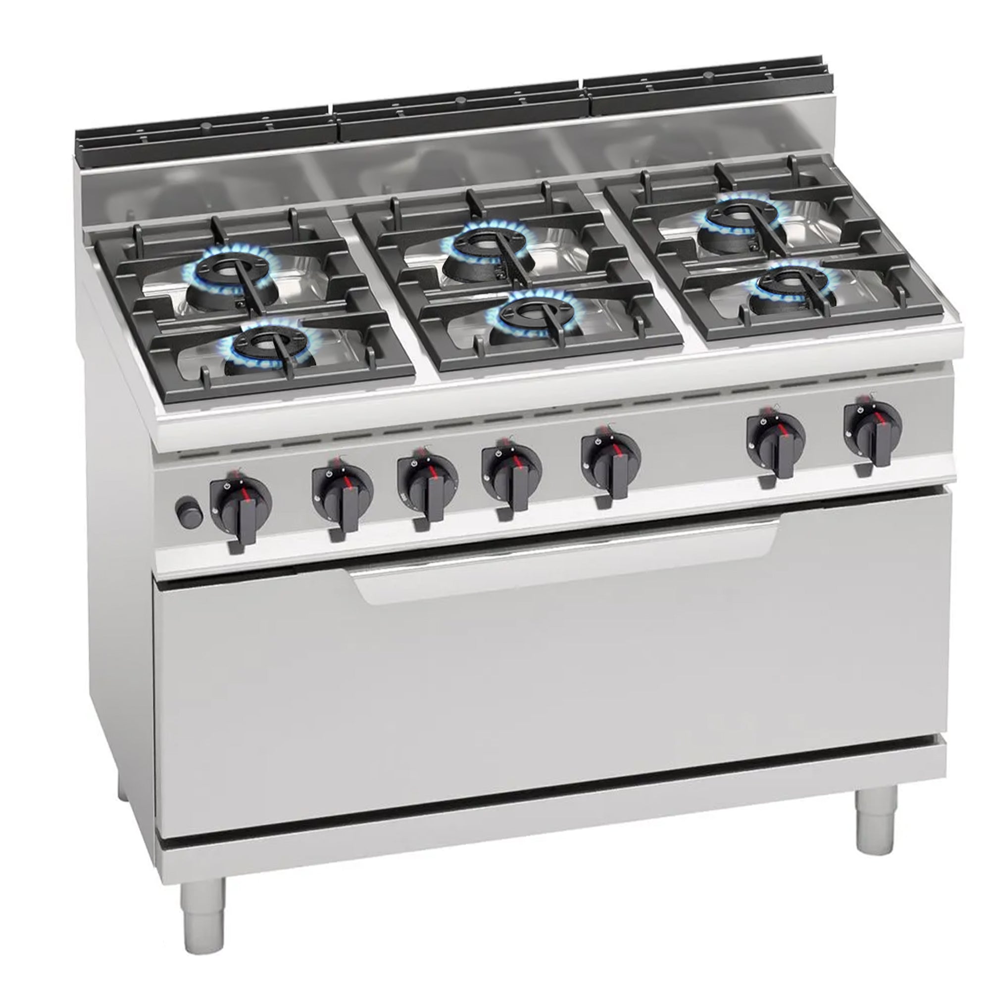 Gas hob with 6 burners (42 kW) including static gas oven (12 kW)