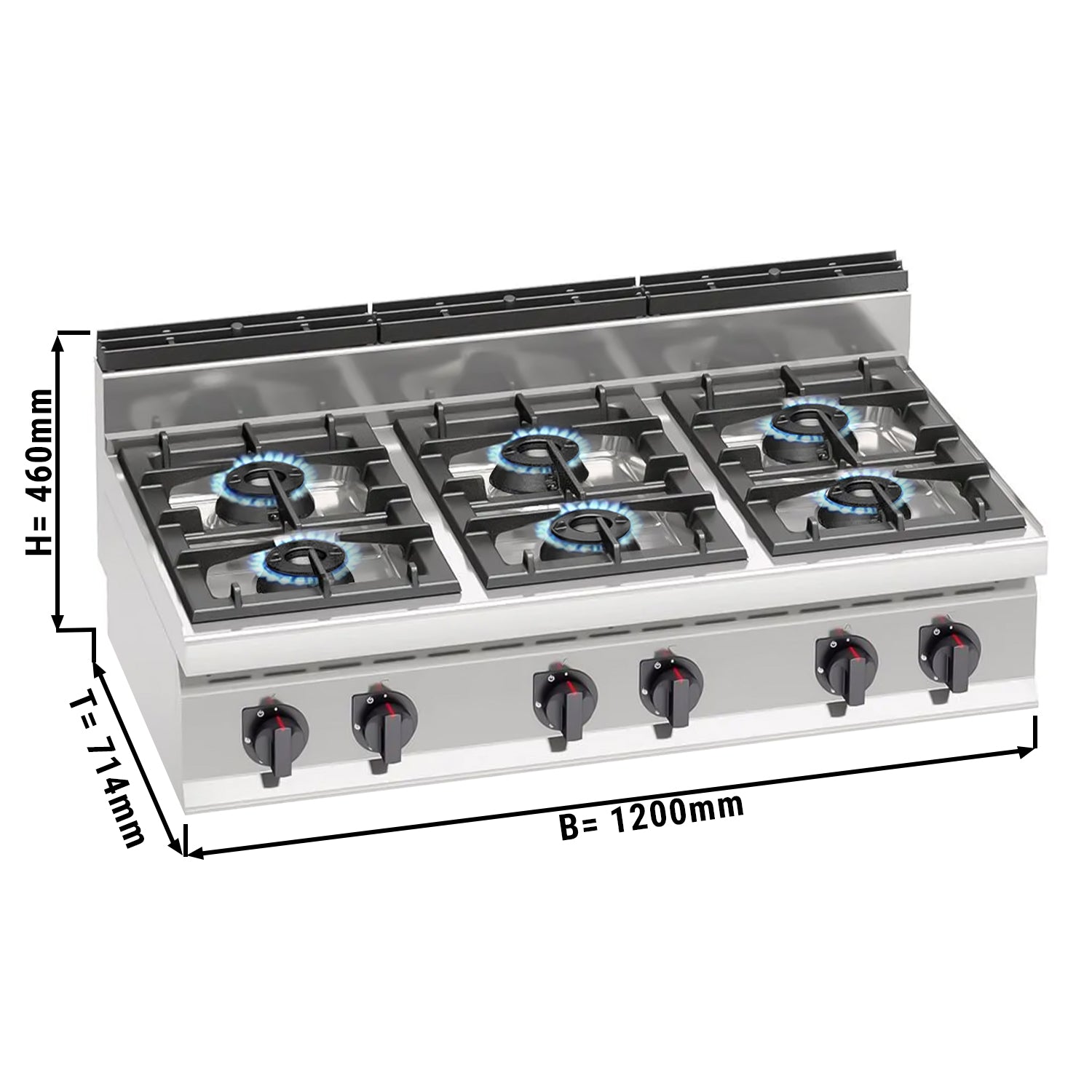 Gas stove with 6 burners (42 kW) - with control flame