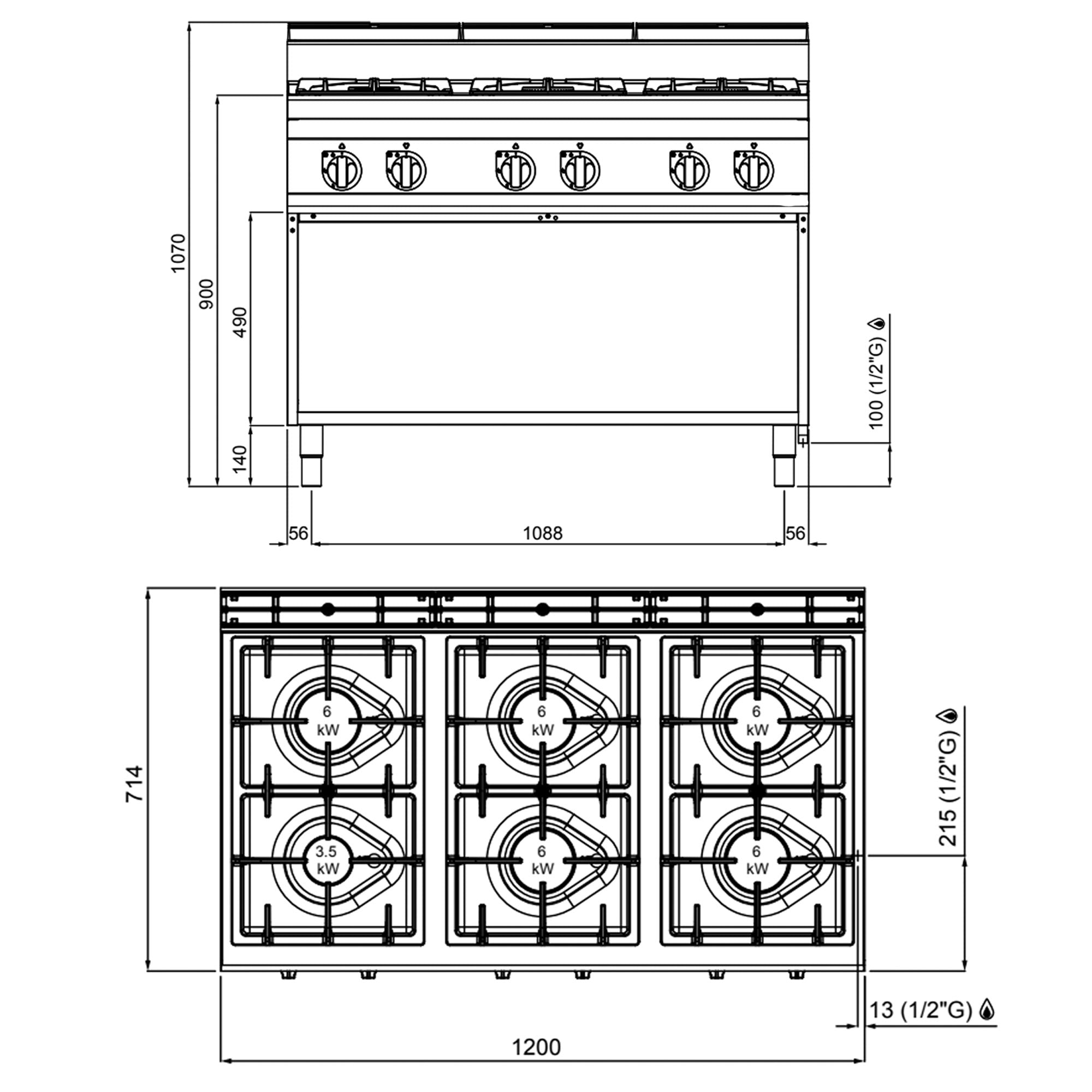 Газова печка 6x котлона (31,5 kW)