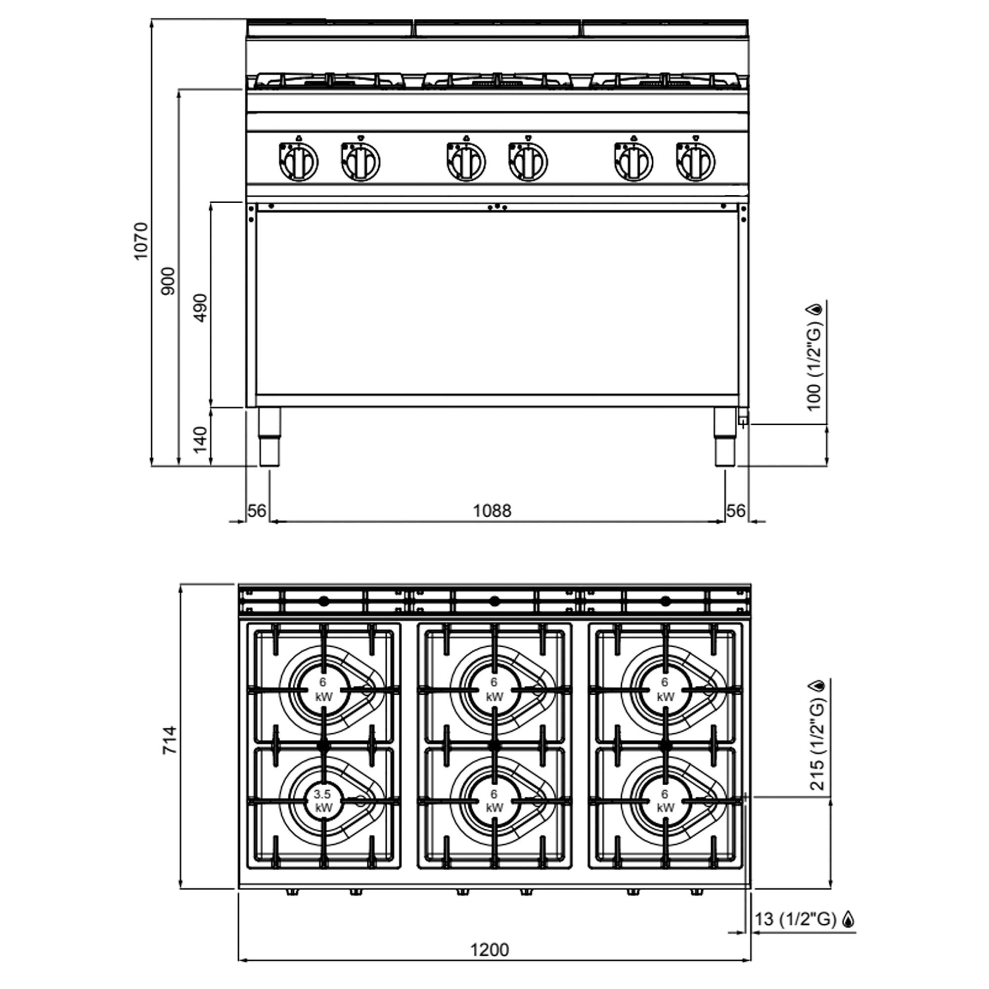 Газова печка 6x котлона (33,5 kW) с пилотен пламък