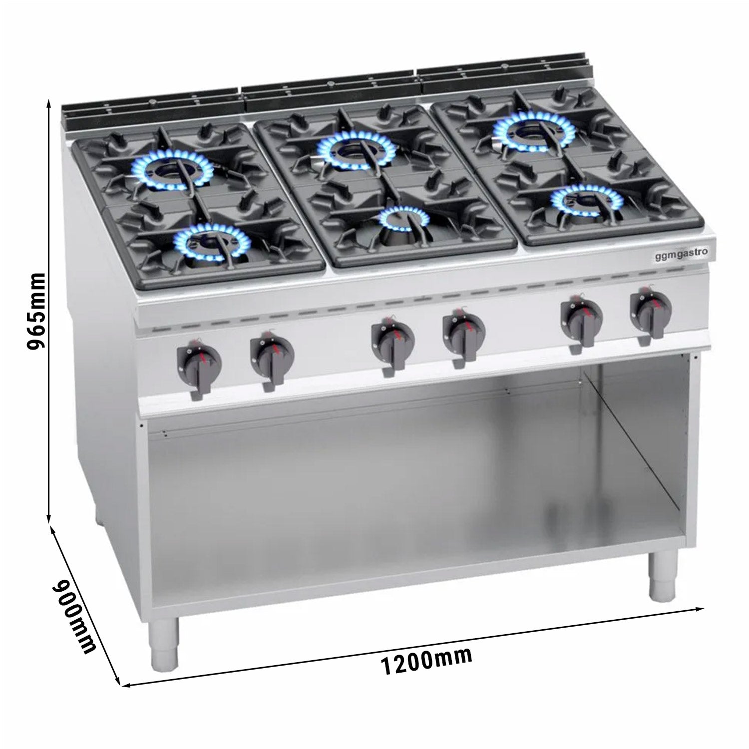 Gas stove 6x hotplate (53.5 kW) with pilot ignition