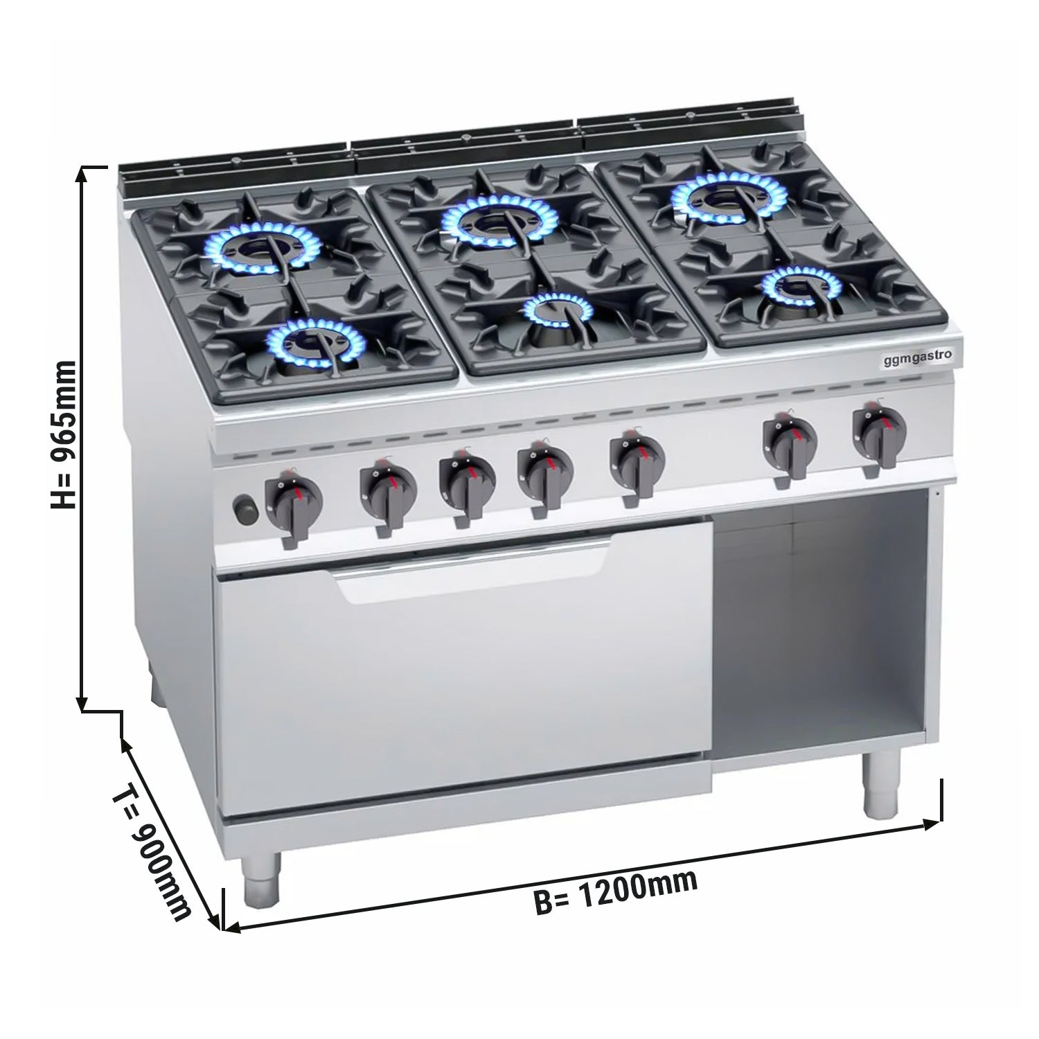 Gas stove 6x hotplates (53.5 kW) + gas oven (7.8 kW)