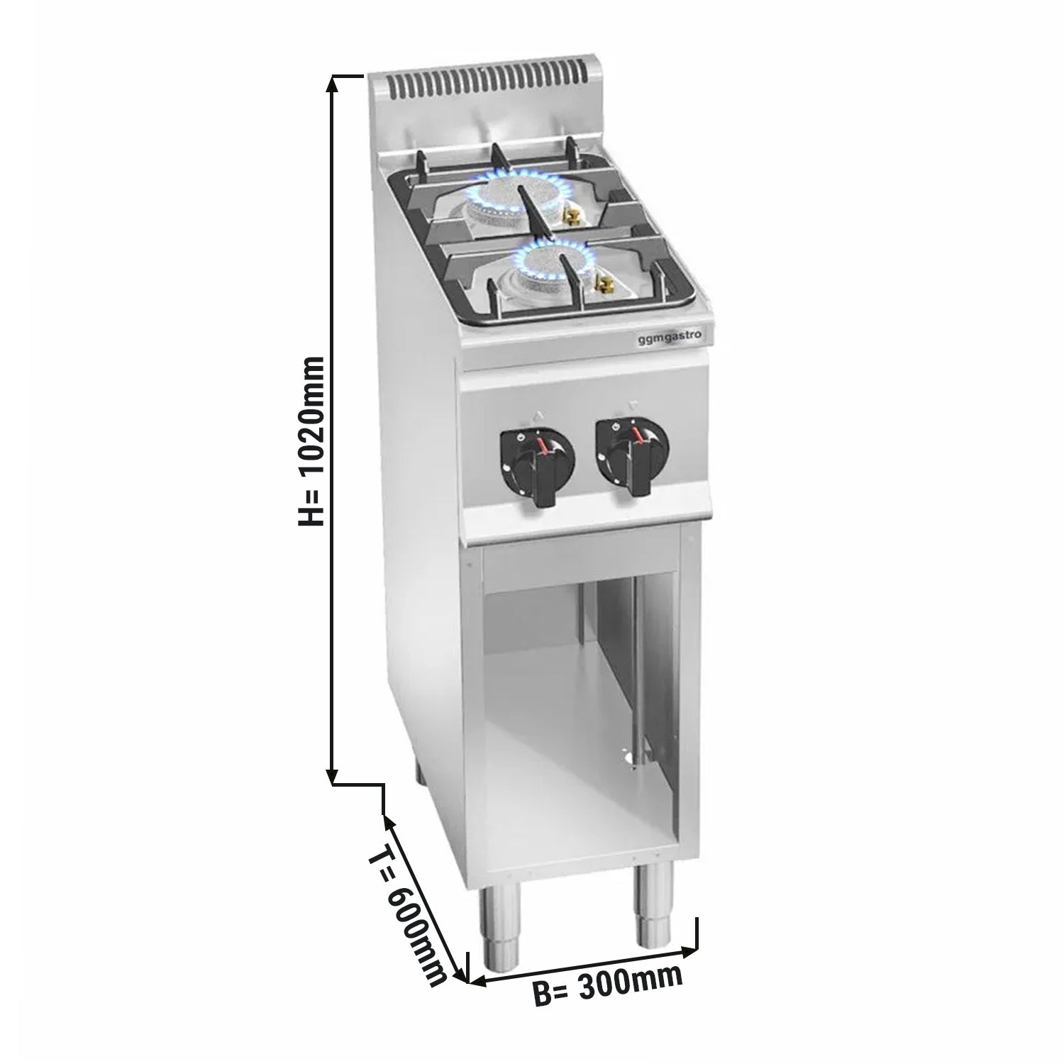 Gas stove 2x hotplate (9.5 KW) with pilot flame