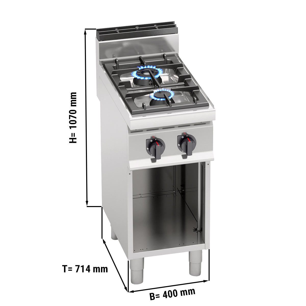 Gas stove with 2 burners (14 kW) - with control flame