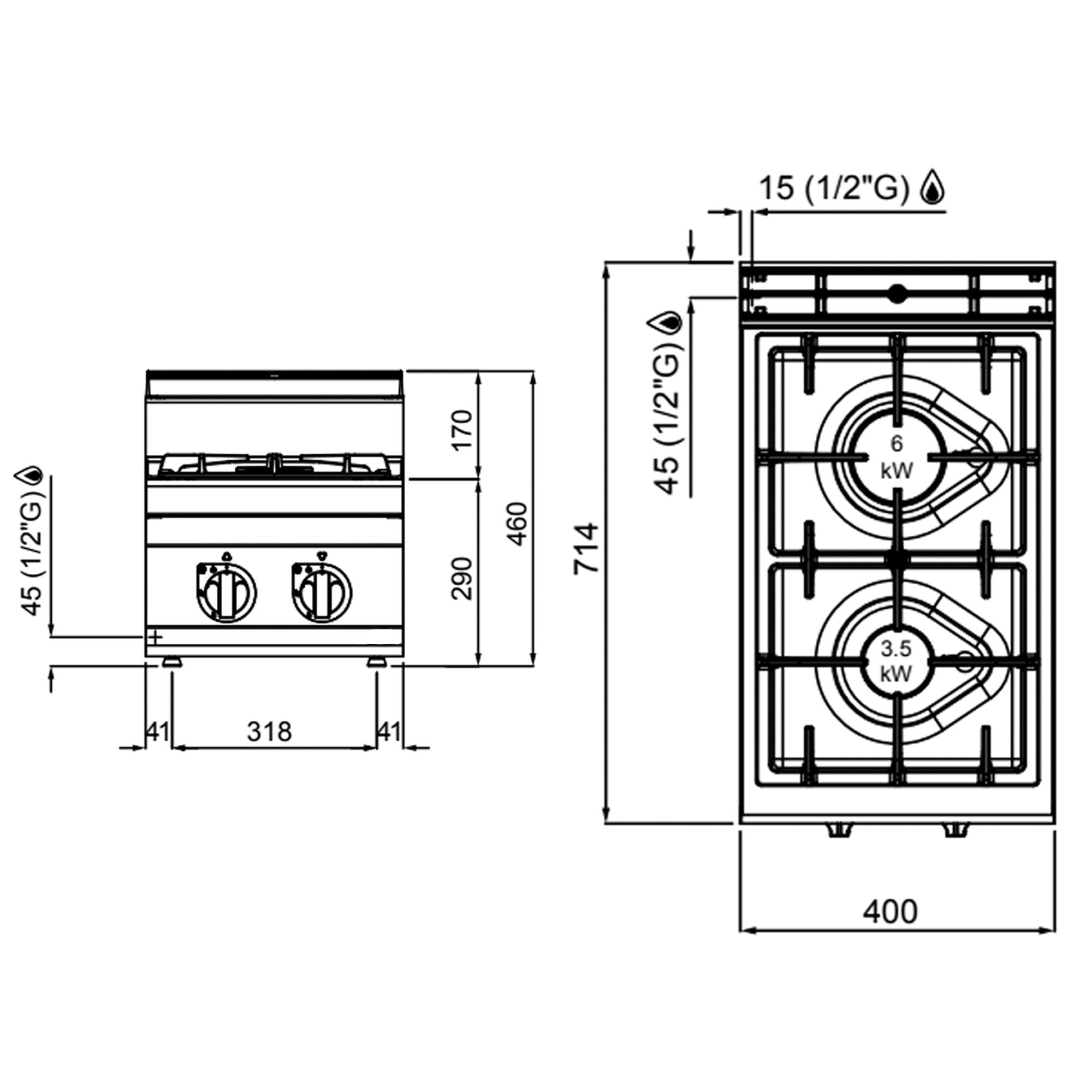 Газова печка 2x котлона (9,5 KW) с пилотен пламък