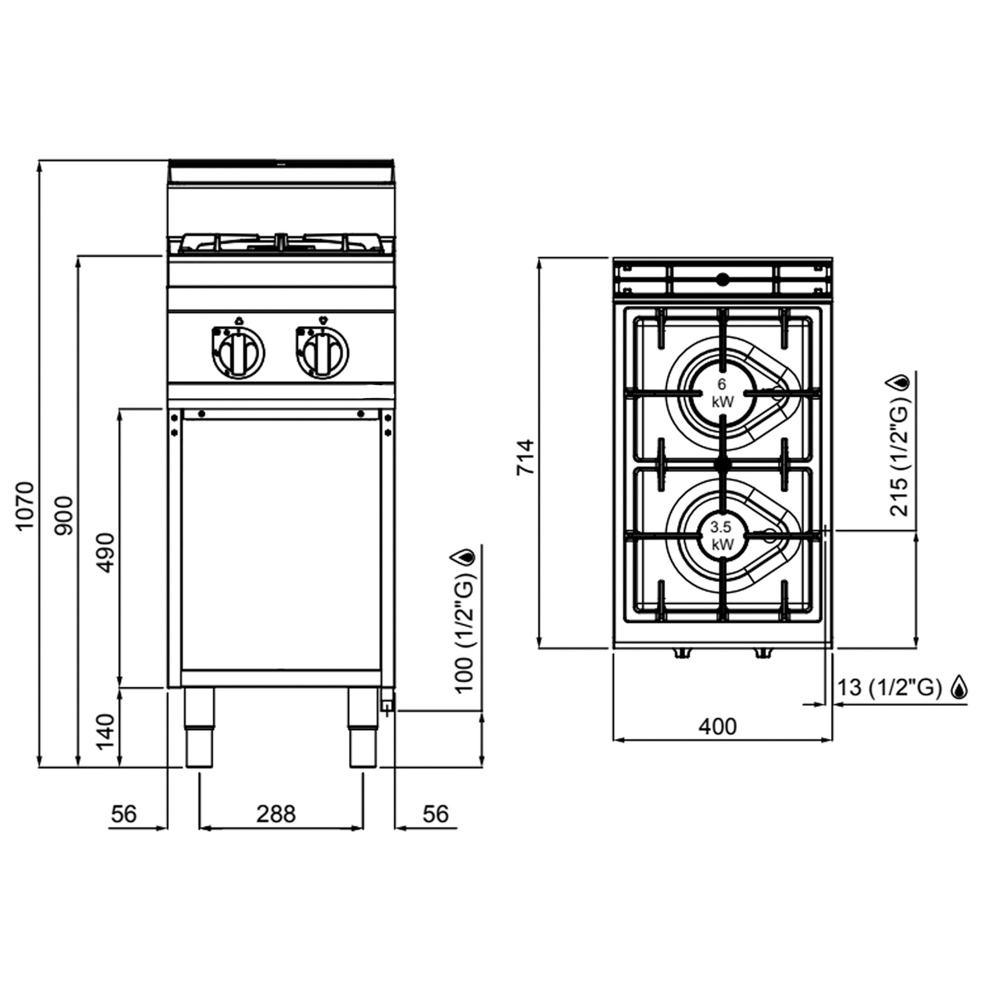 Газова печка 2x котлона (9,5 KW) с пилотен пламък