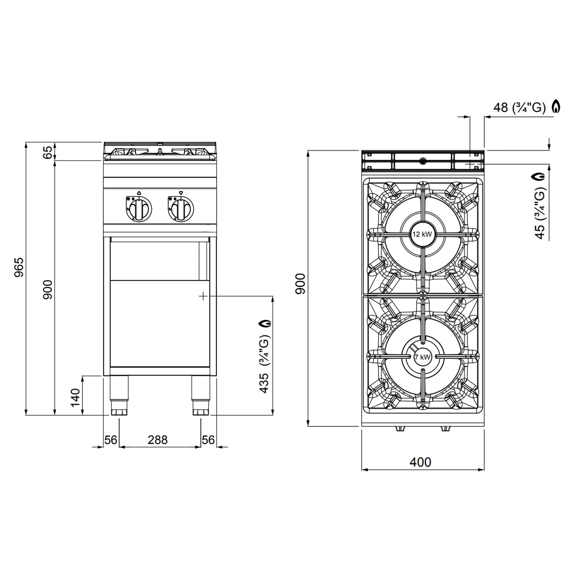 Газова печка 2x котлона (19 kW) с пилотно запалване