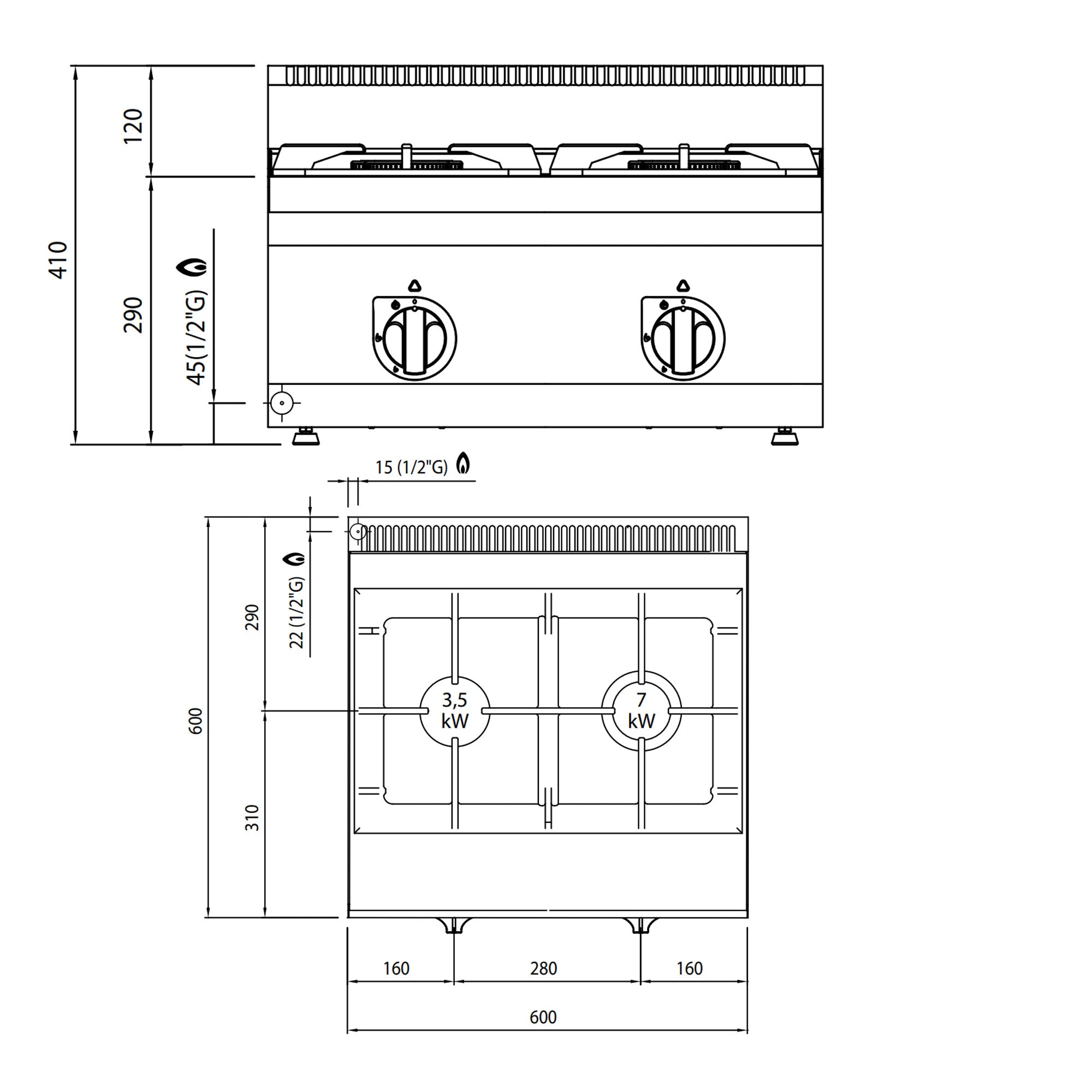 Газова печка 2х котлона (10,5 kW)