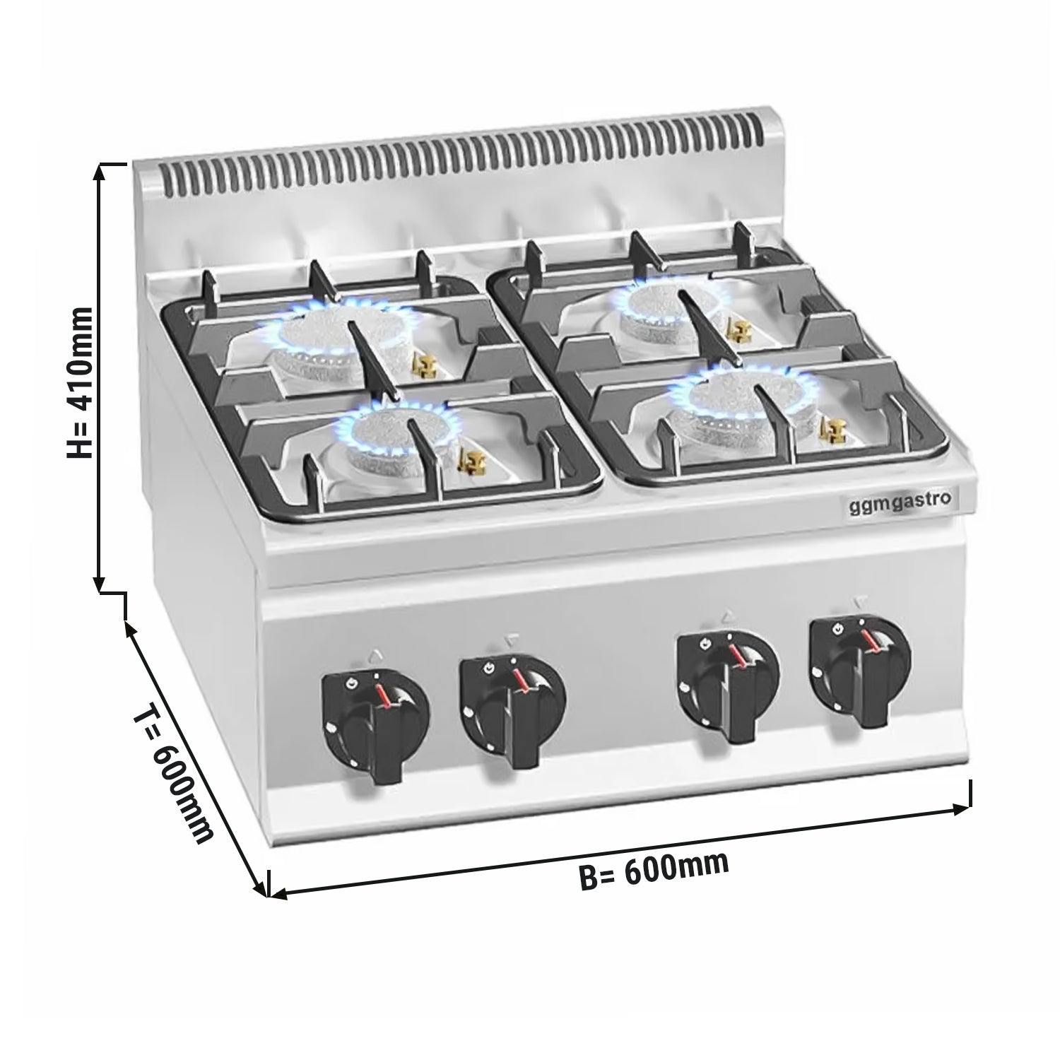 Gas stove 4x hotplate (19 kW) with pilot flame